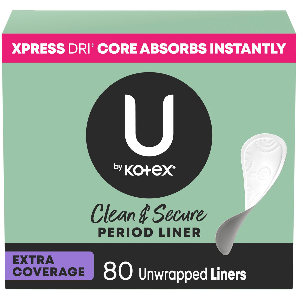 Protector diario U by Kotex con absorción ligera y cobertura extra para días ligeros.