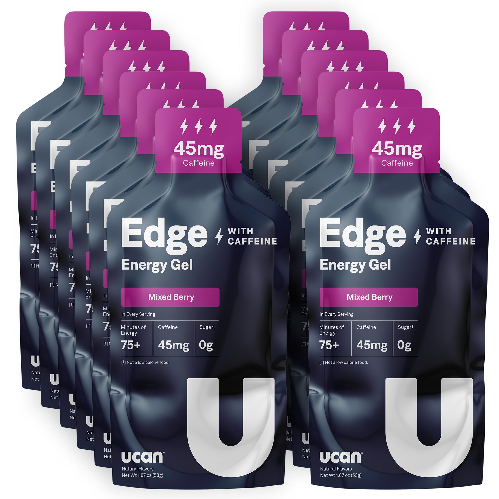 UCAN Edge Gel de Energía con Bayas Mixtas y Cafeína: energía sostenida para entrenamientos