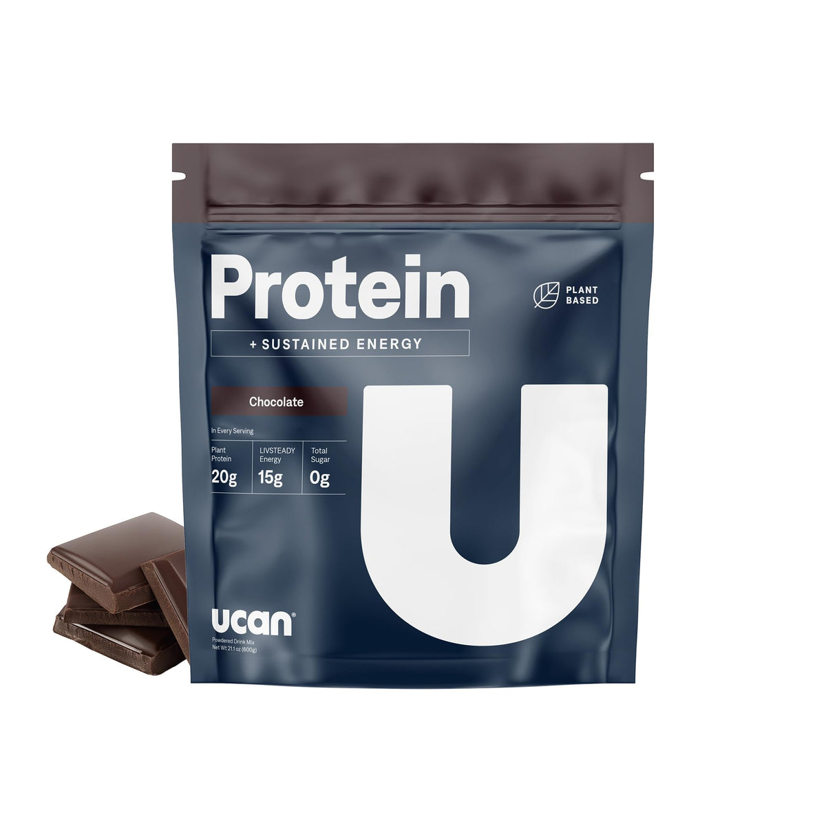UCAN Energía Proteína Vegetal Chocolate: envase visible para comenzar el día con energía vegana.