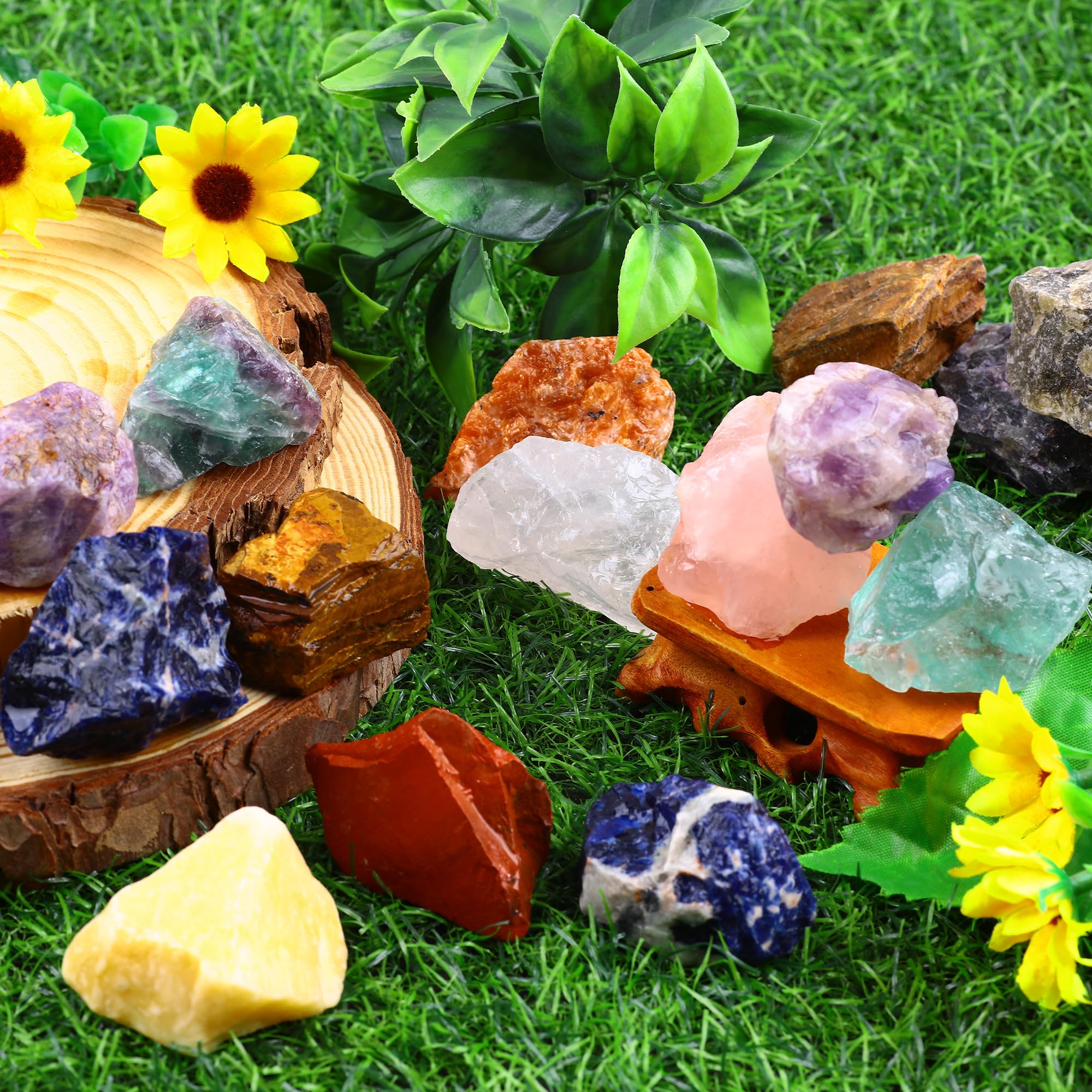 Piedras brutas UFEEL mojadas muestran colores reales, ideales para decoración.