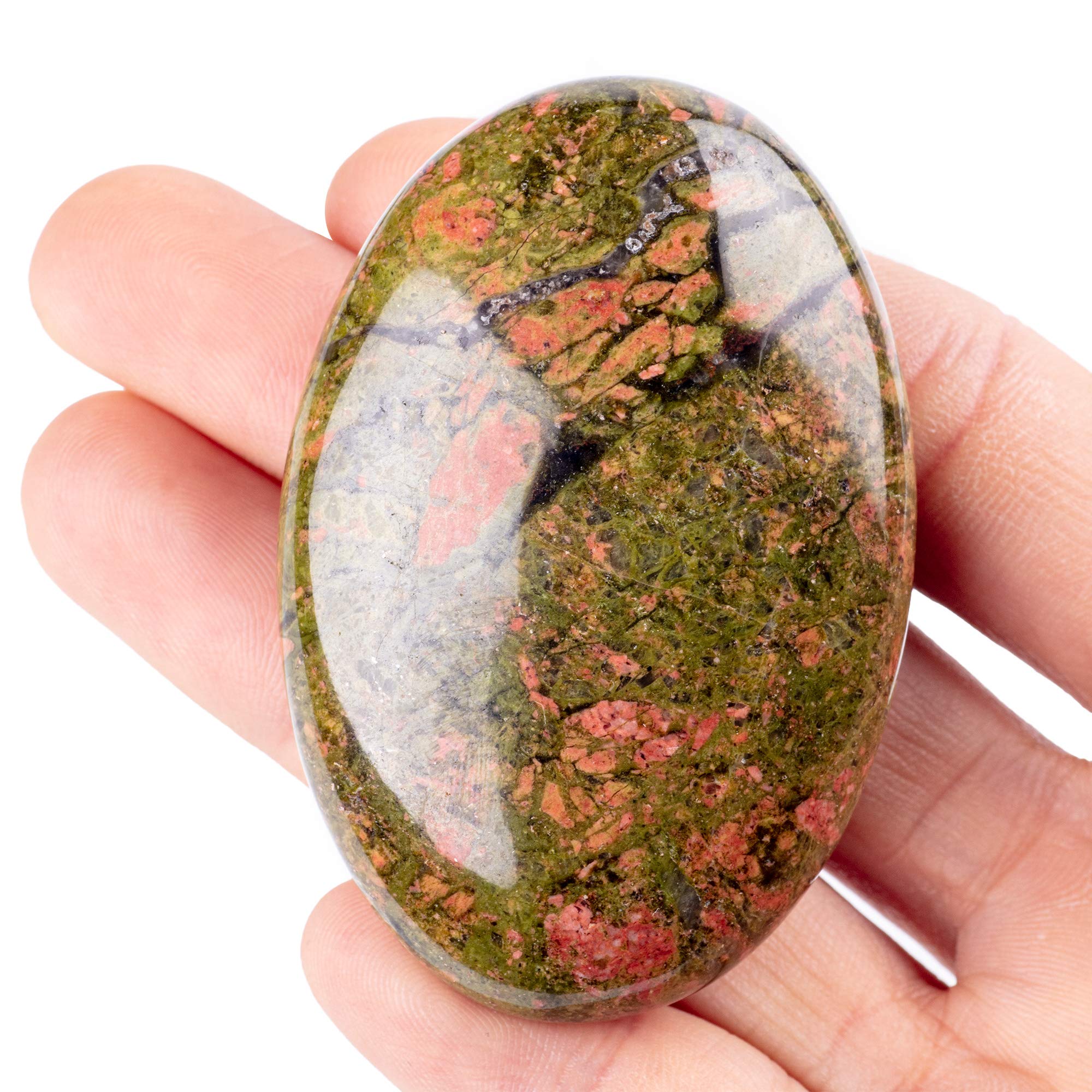 Piedra palma Unakite de UFEEL, ovalada, para meditación y agarre cómodo.