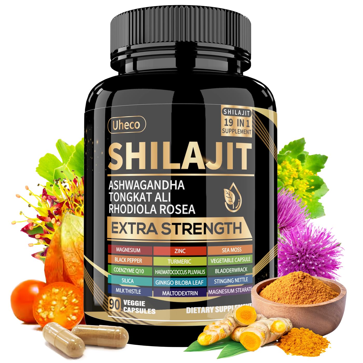 Botella de Uheco Shilajit puro para apoyar energía diaria y bienestar