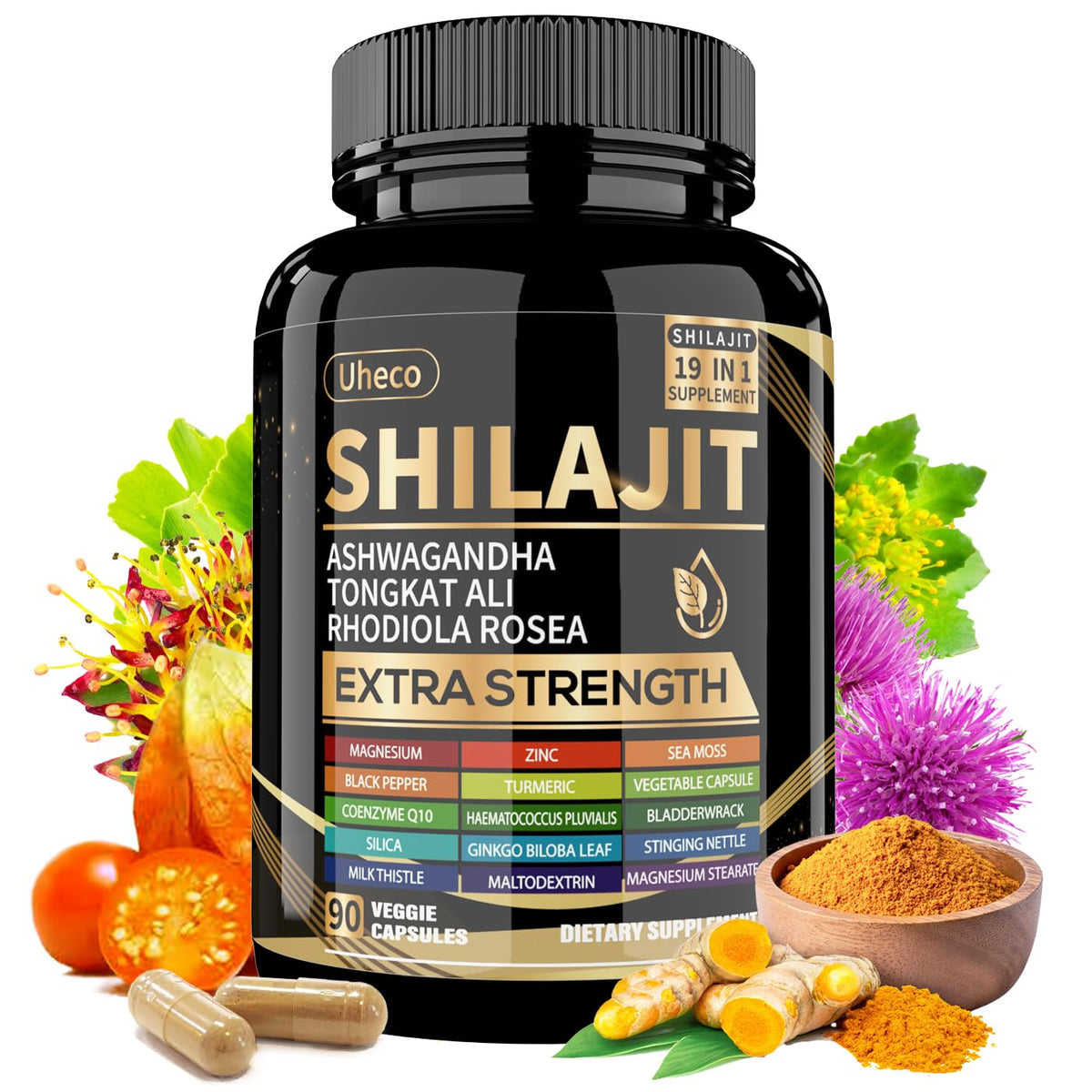 Botella de Uheco Shilajit puro para apoyar energía diaria y bienestar
