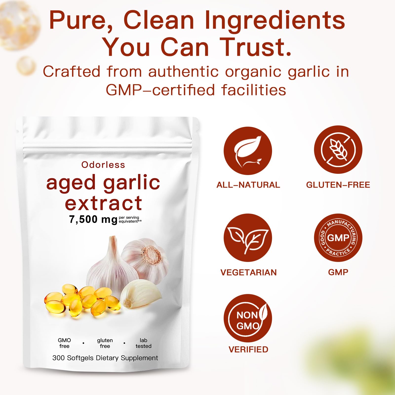 ULIKEATM cápsula de 7500 mg equivalente a ajo envejecido, apoyo diario de antioxidantes