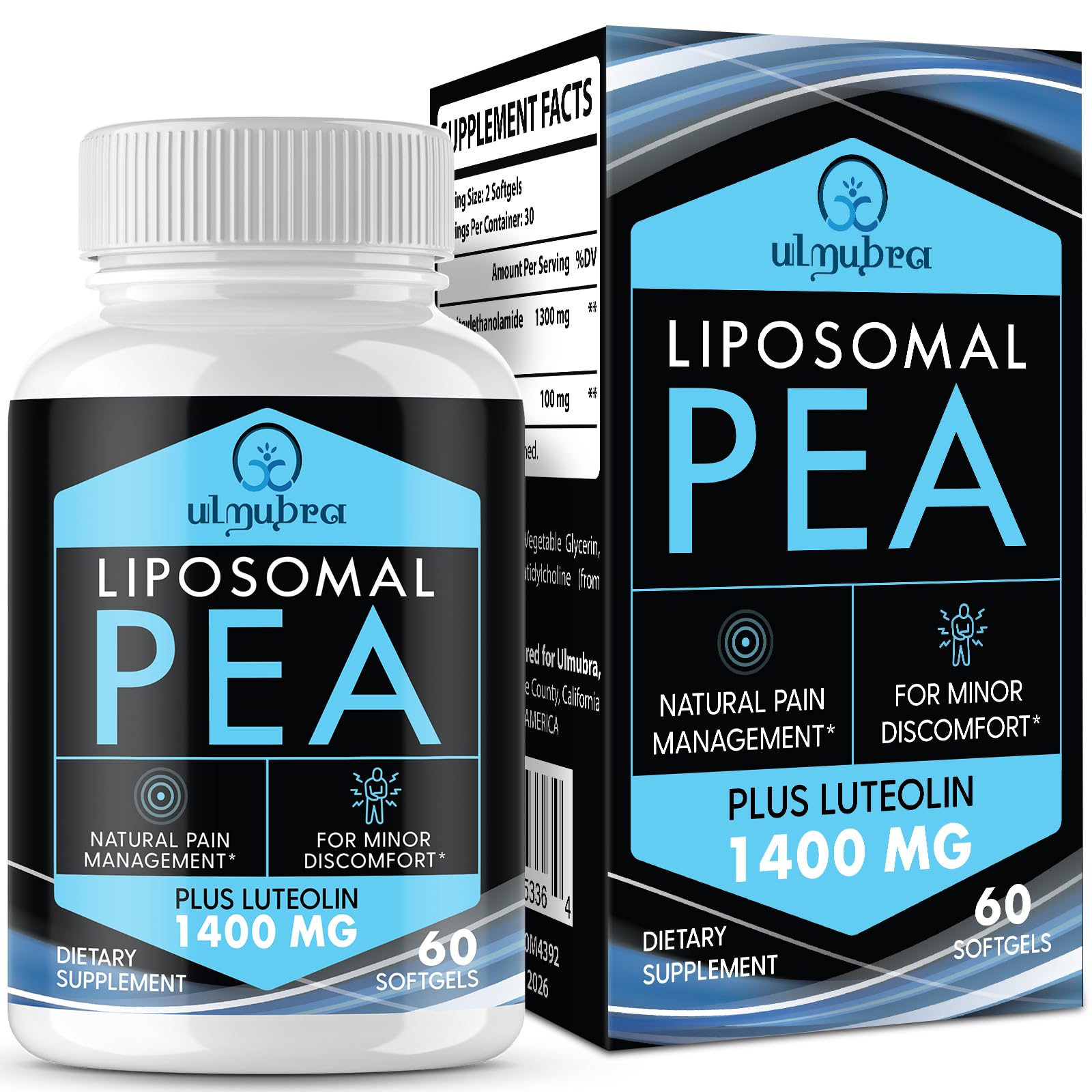 Ulmubra botella de palmitoylethanolamida liposomales 1300 mg para absorción potencial.