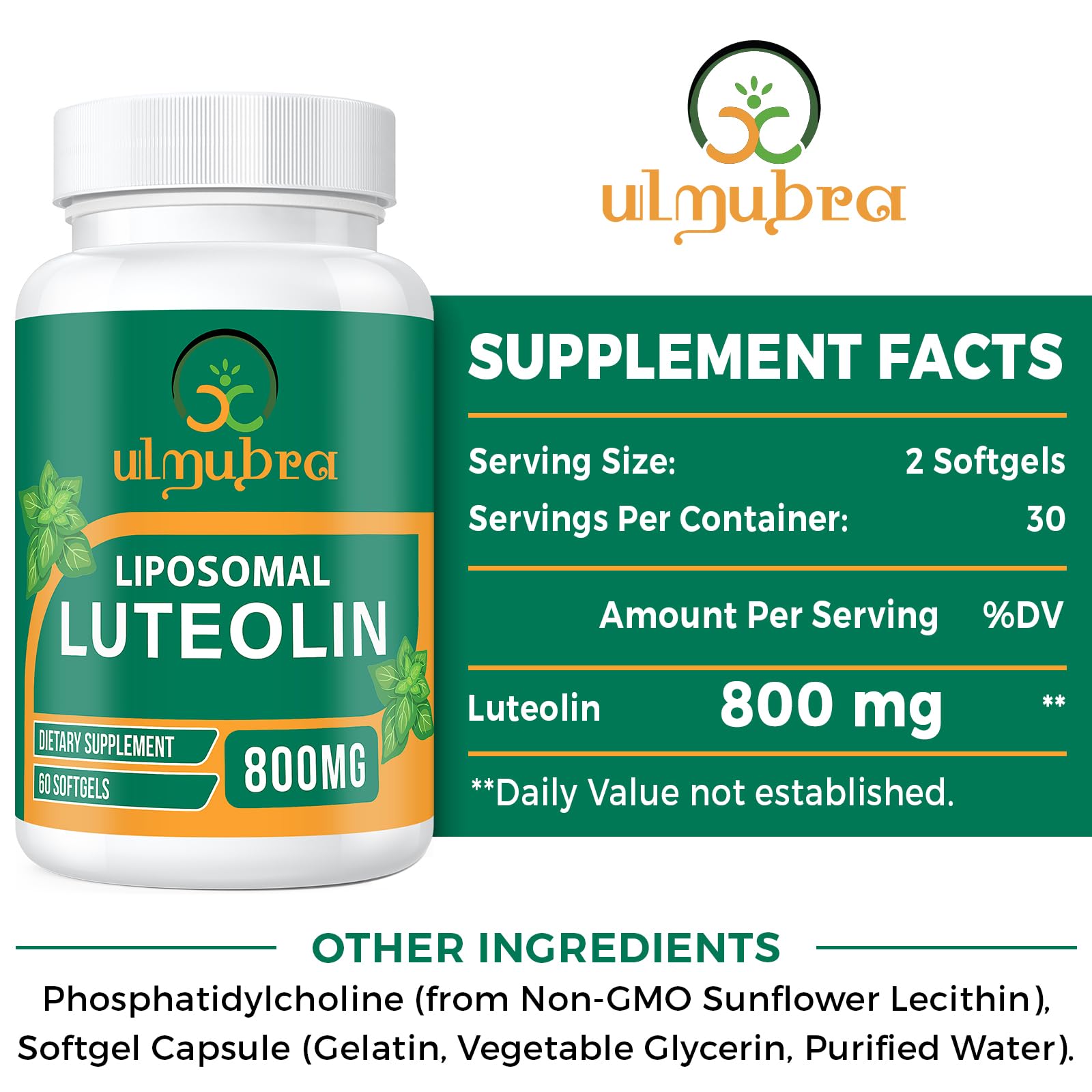 Etiqueta Ulmubra con ingredientes naturales y sin OGM.