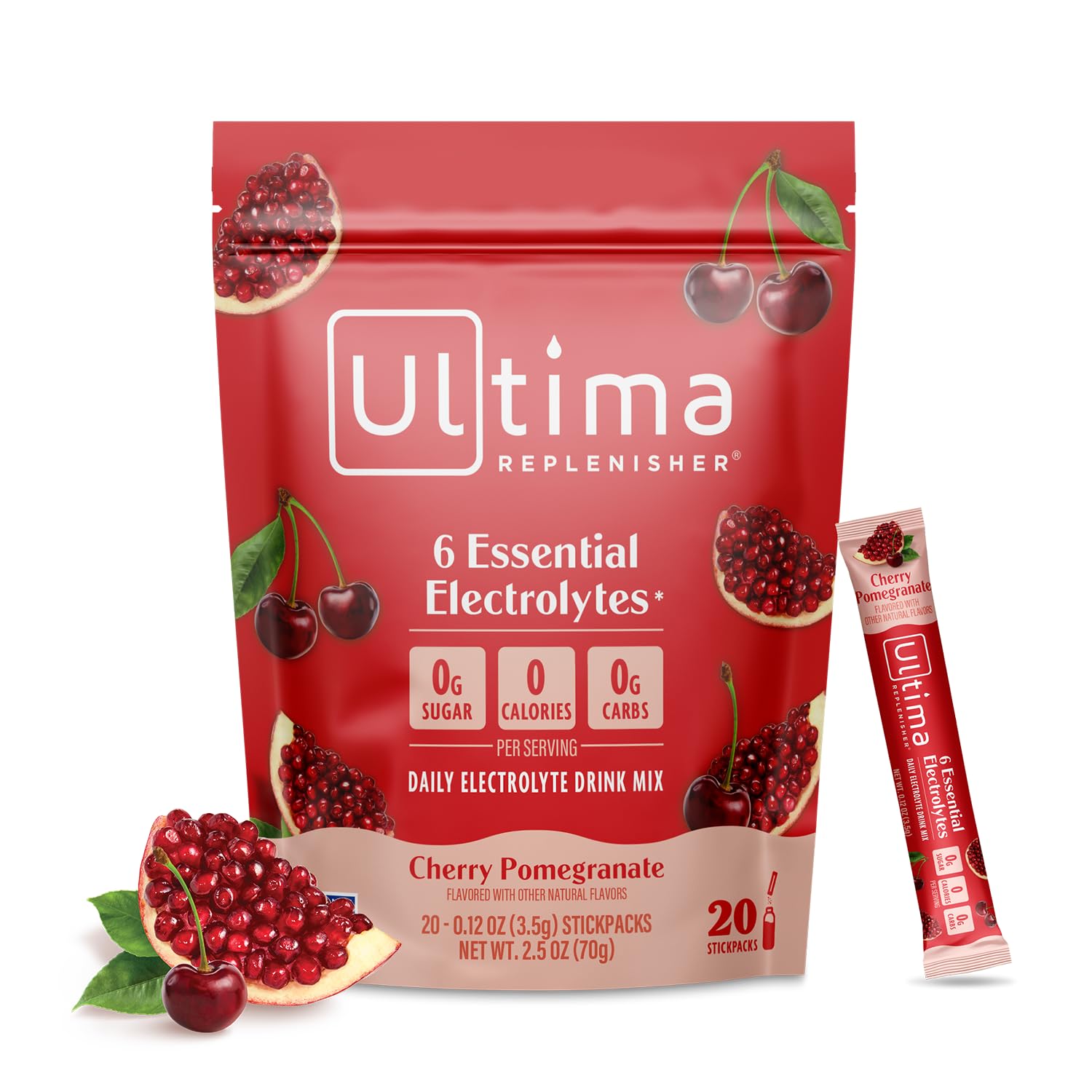 Ultima Replenisher stickpack de cereza granada para hidratación portátil
