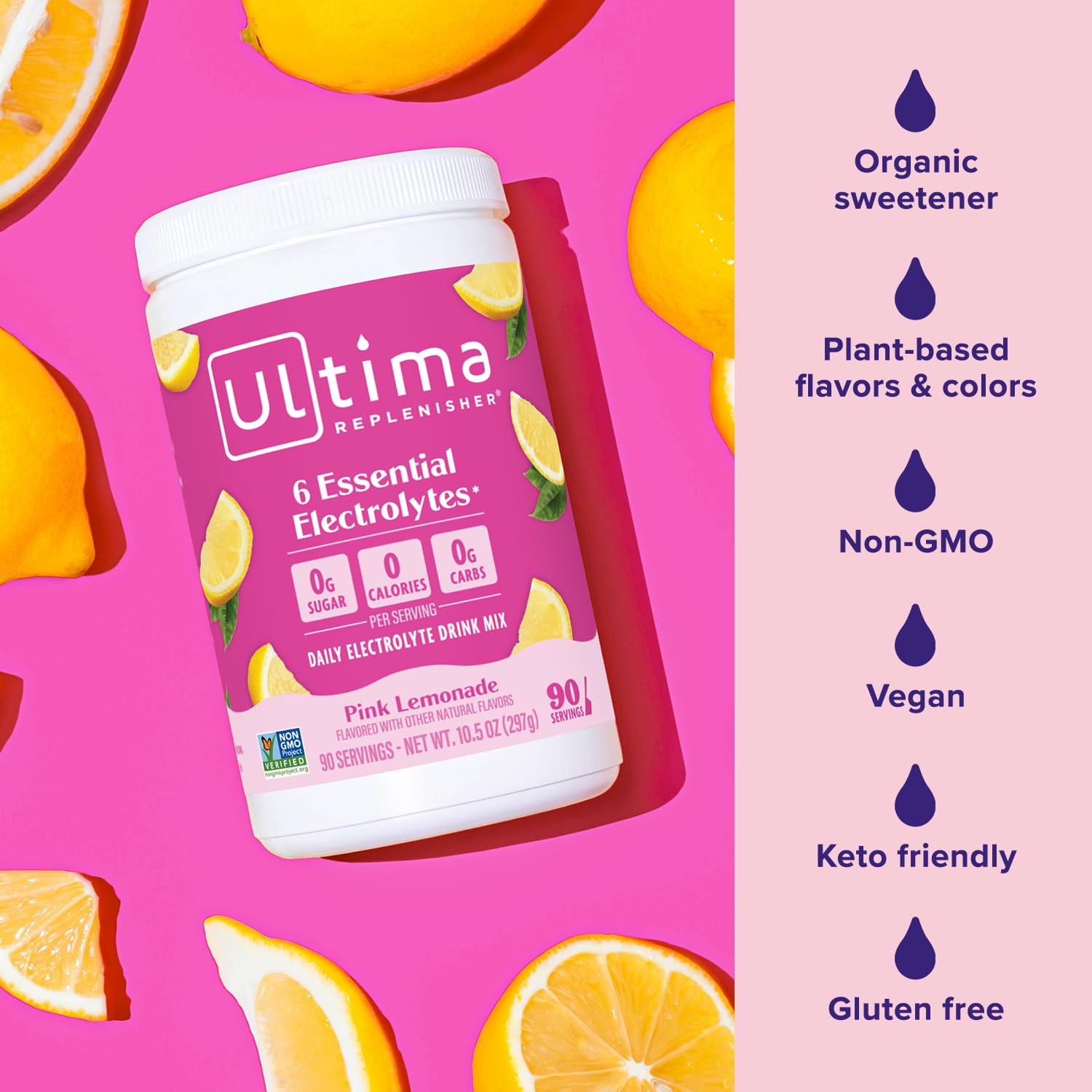Etiqueta de Ultima Replenisher con electrolitos y vitamina C.