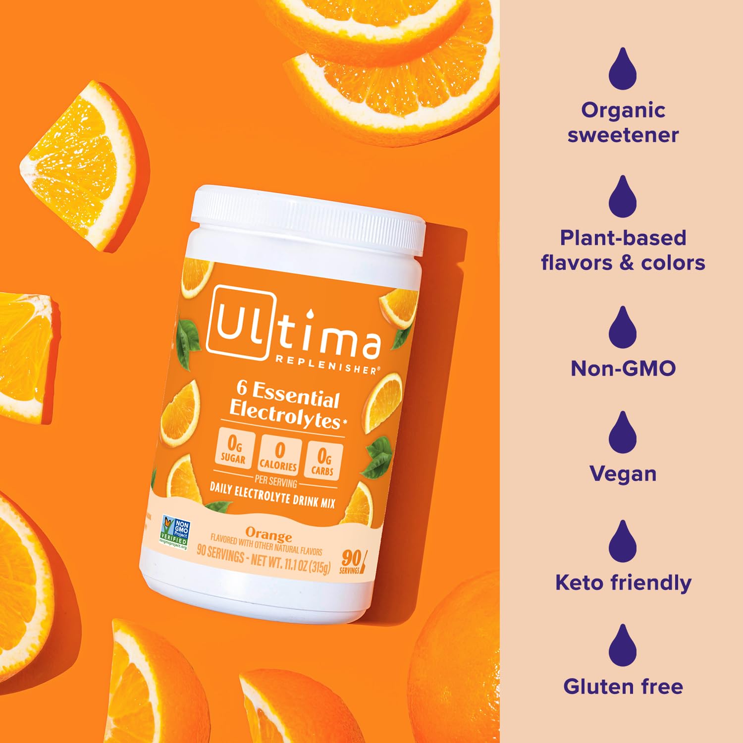 Ultima Replenisher etiqueta de ingredientes con 6 electrolitos y vitaminas