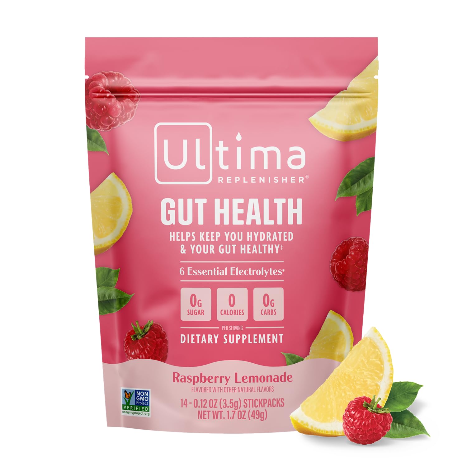 Ultima Replenisher stickpack de frambuesa limón para hidratación sabrosa y sin azúcar