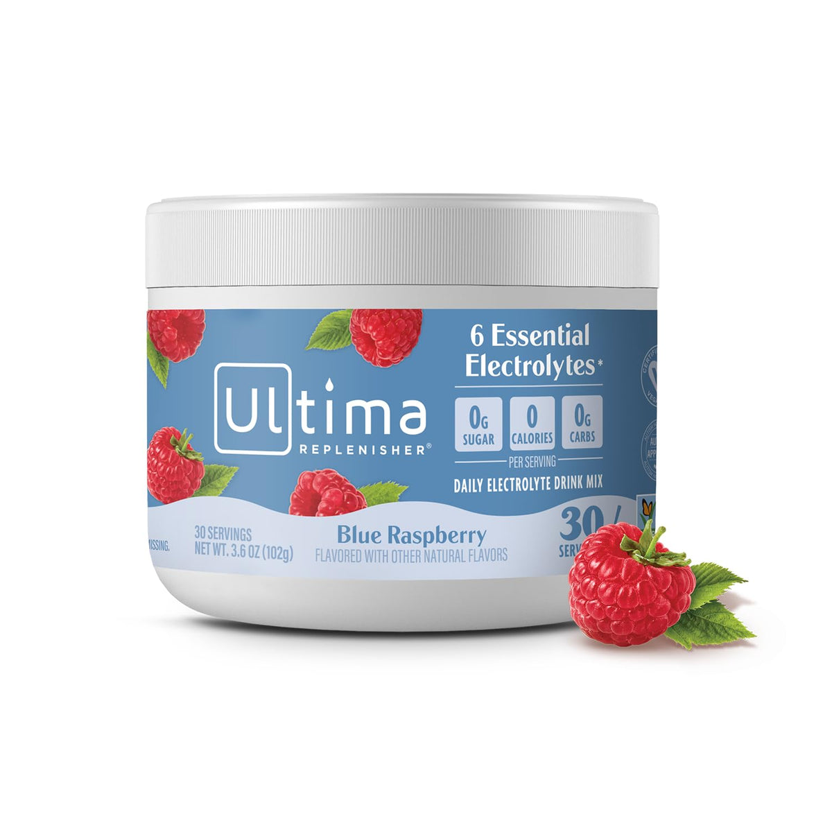 Ultima Replenisher lata 30 porciones sabor arándano azul, hidratación diaria sin azúcar.