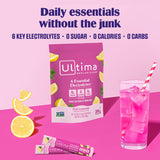 Ultima Replenisher Limonada Rosa mezclando en agua con sabor natural