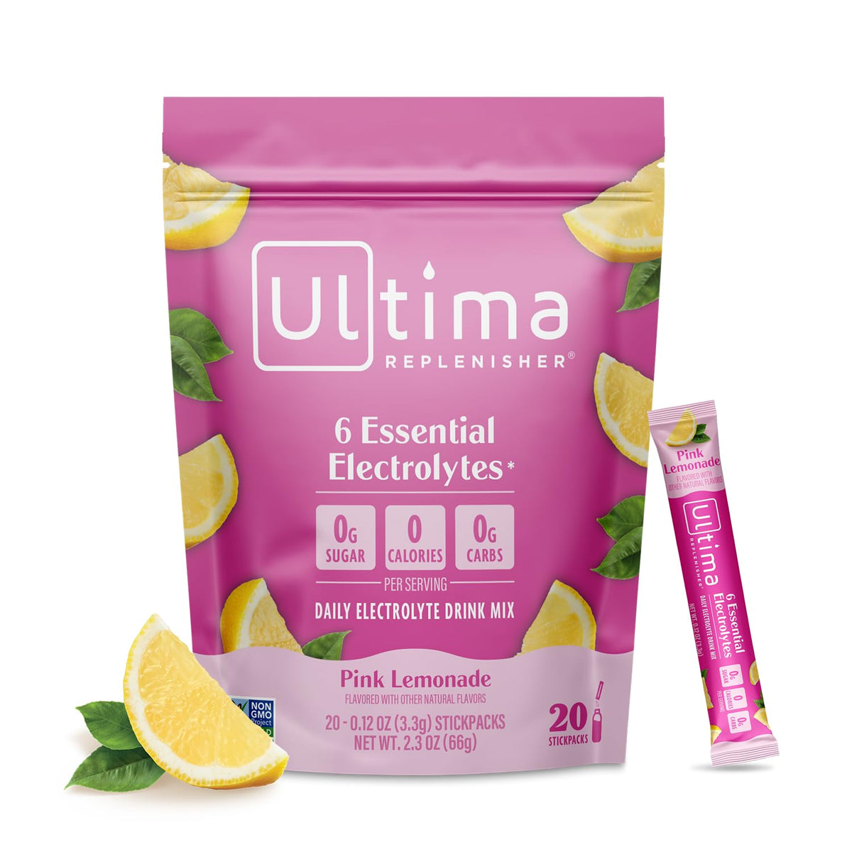 Ultima Replenisher Limonada Rosa sobre abierto para iniciar hidratación diaria sin azúcar