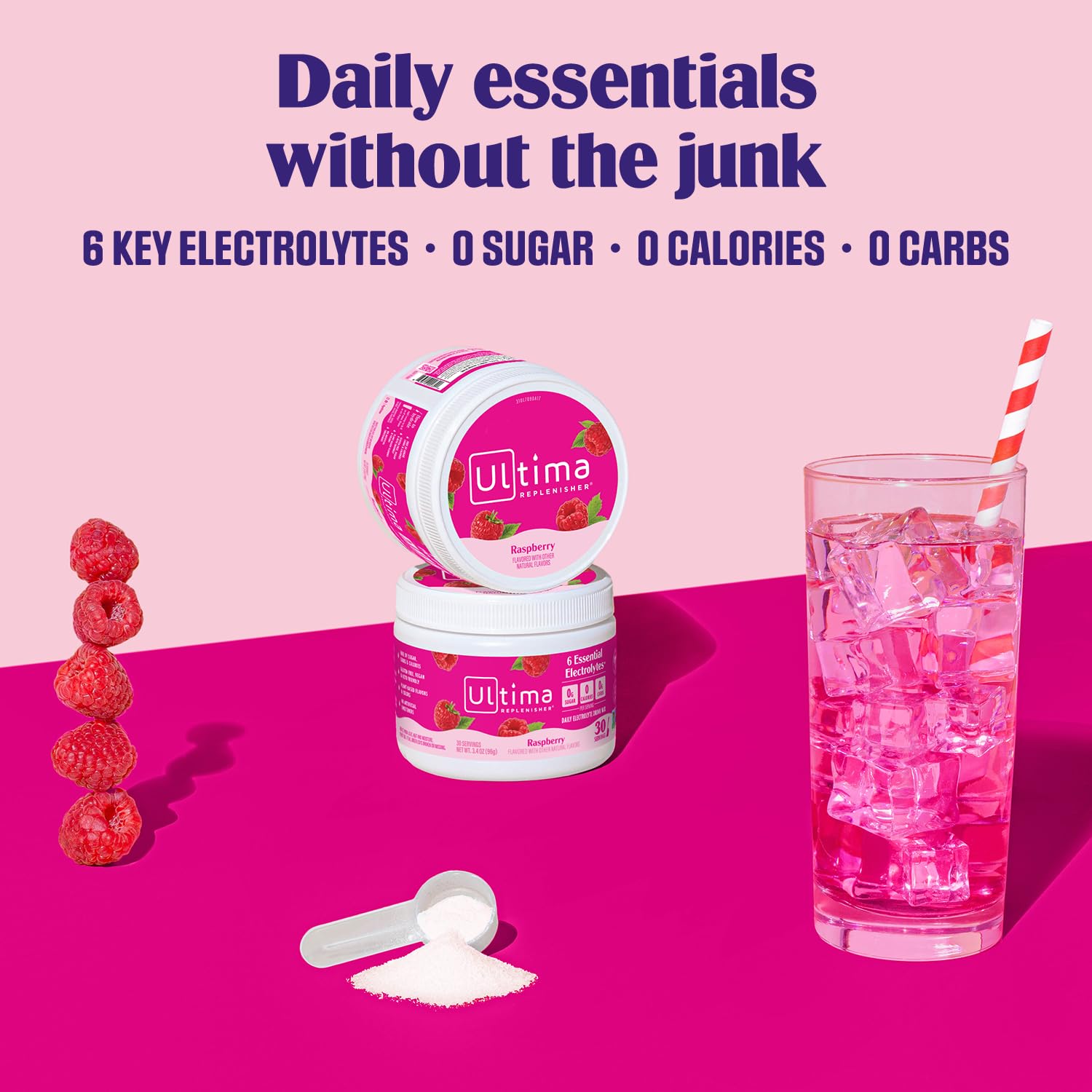 Mezcla de Ultima Replenisher en agua frambuesa para sabor natural.