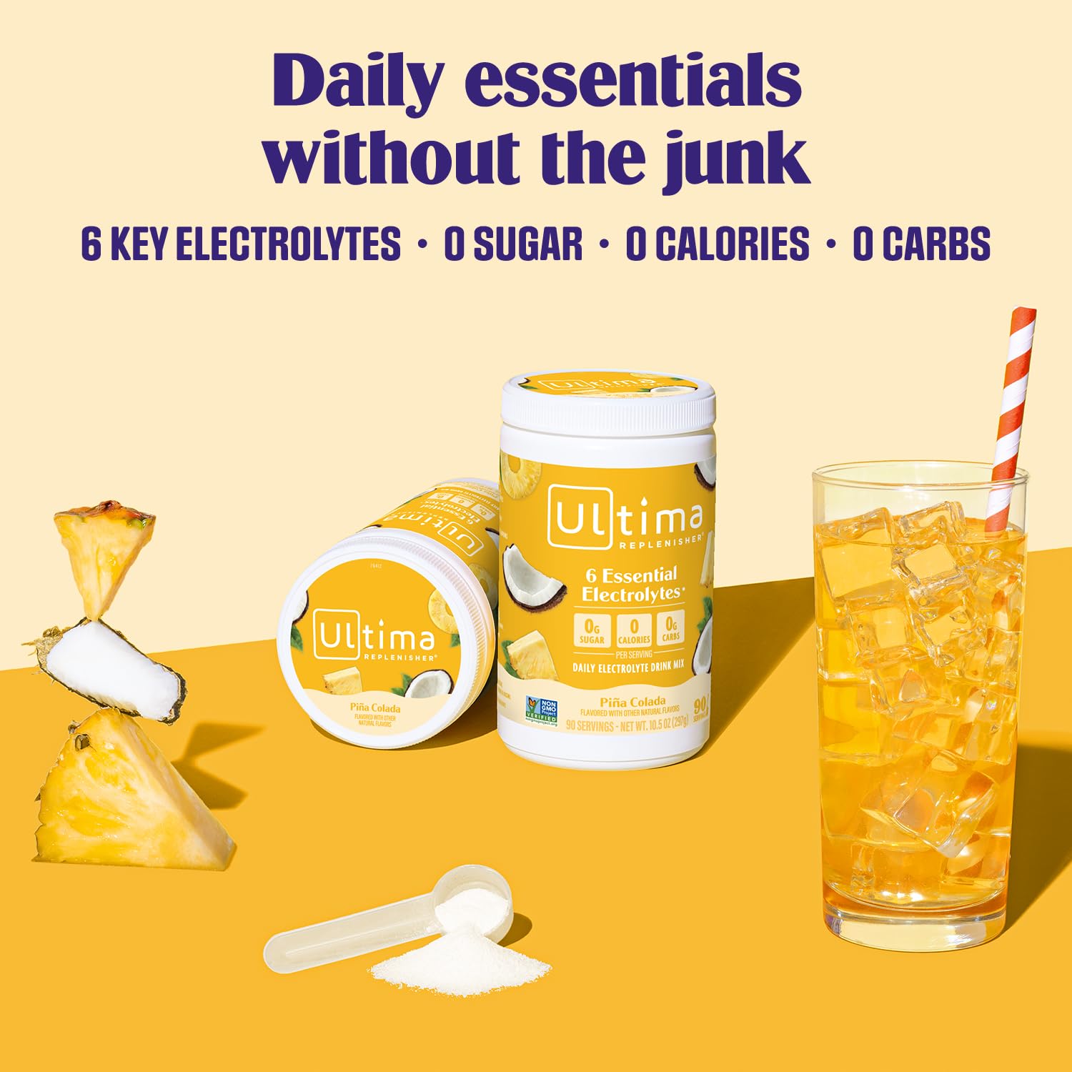 Cucharada medidora de Ultima Replenisher Mocktini Piña Colada facilita la dosificación
