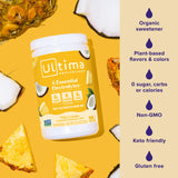 Etiqueta de Ultima Replenisher Mocktini destaca los electrolitos y vitaminas