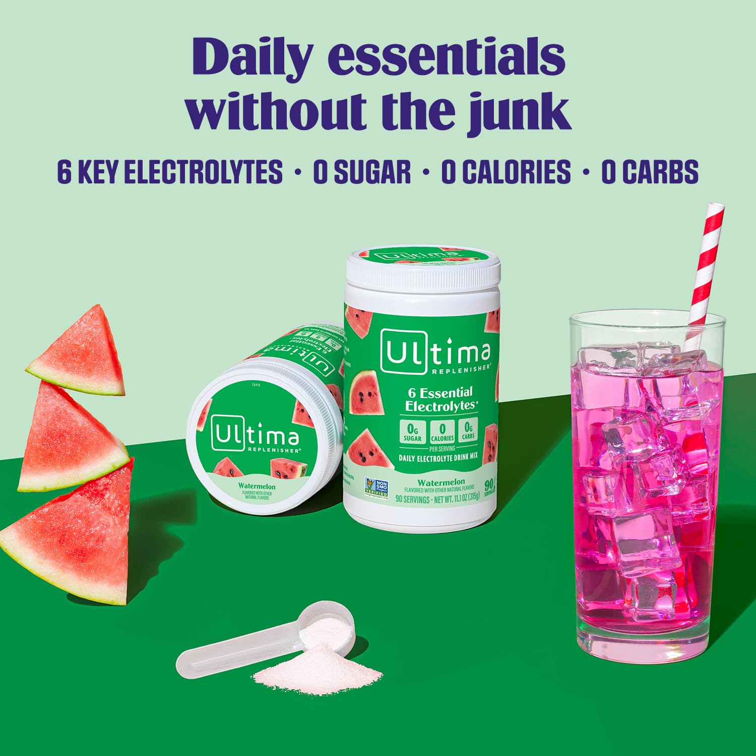 Ultima Replenisher polvo electrolitos cuchara medidora para disolver en agua.