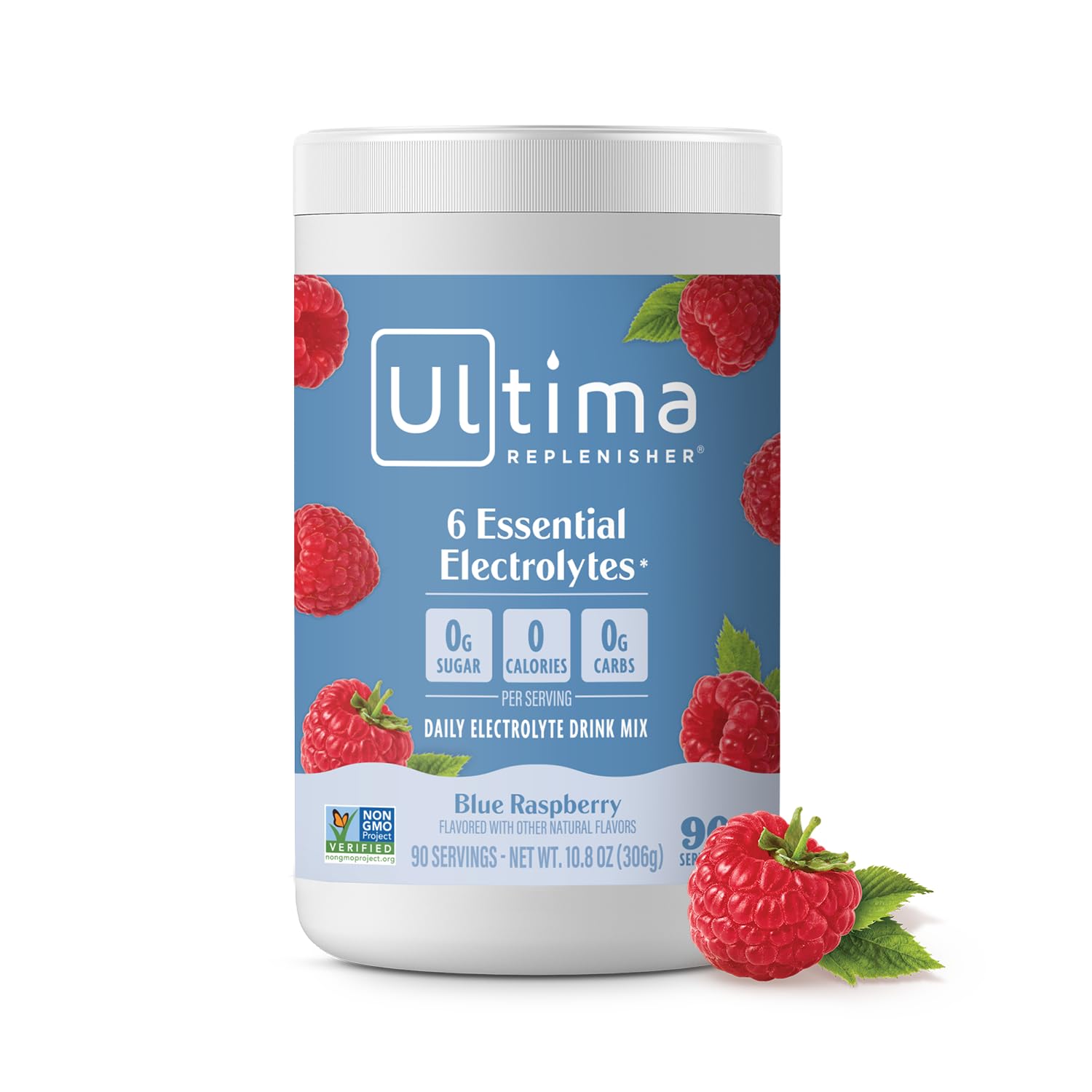 Ultima Replenisher polvó electrolitos diario en bote para hidratación.