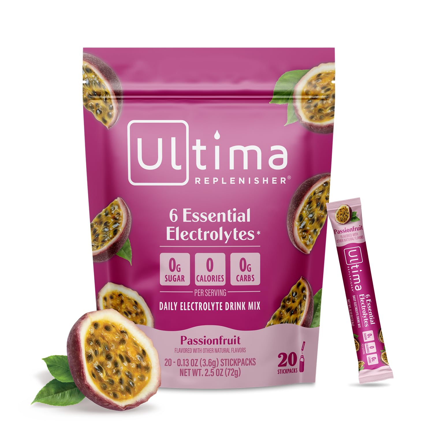 Ultima Replenisher Maracuyá, sobre de hidratación portátil para tu día a día.