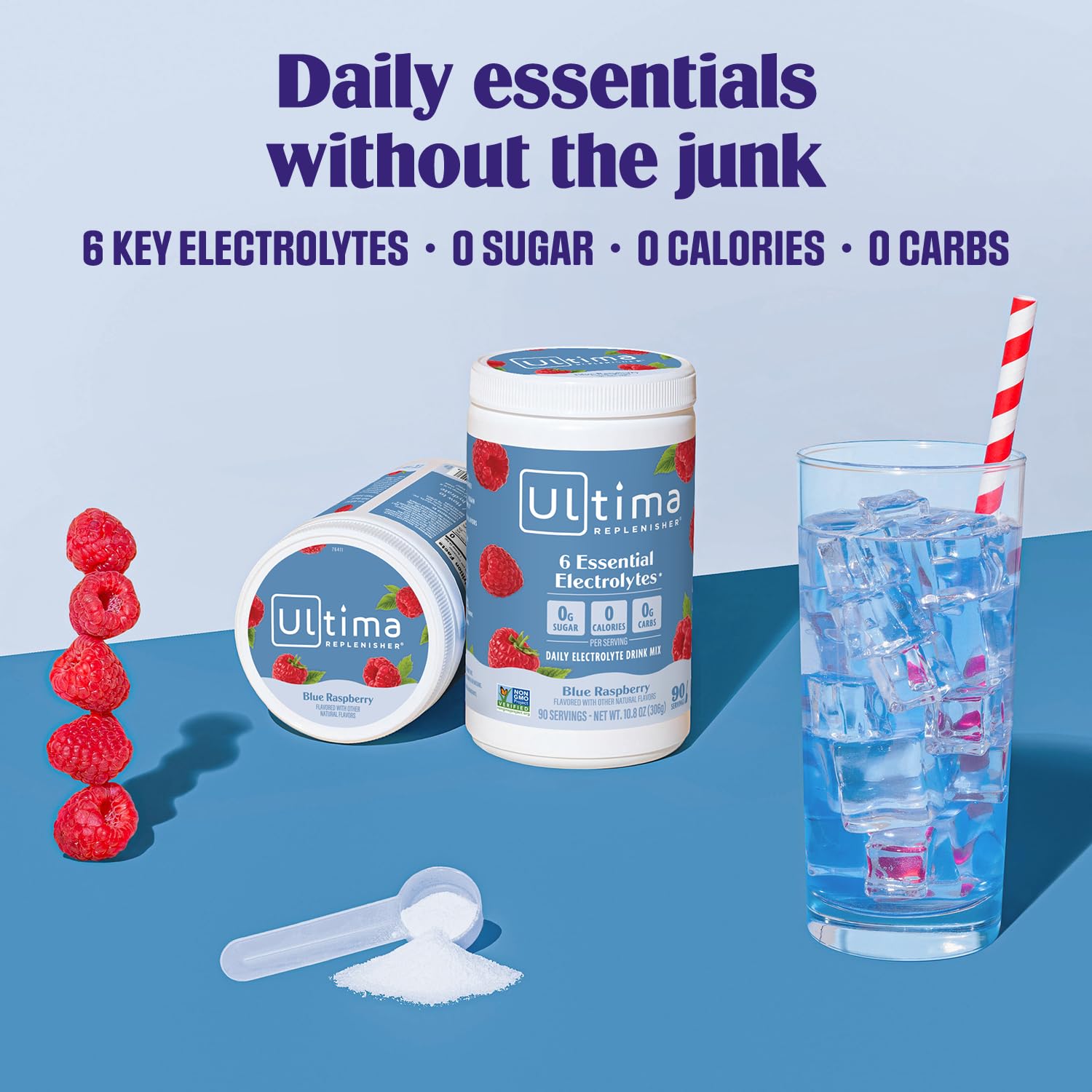 Ultima Replenisher sabor frambuesa azul ideal para refrescar durante el día.