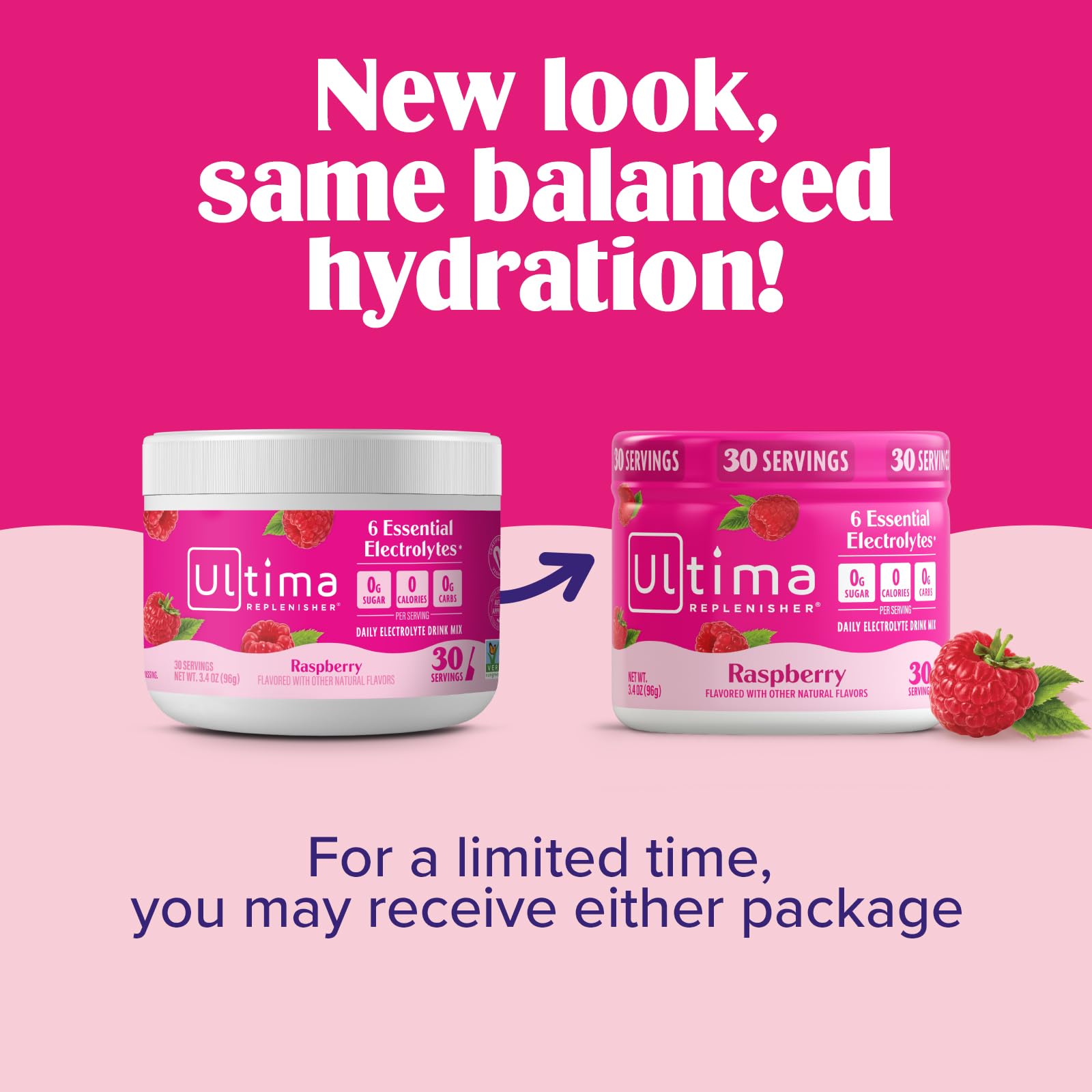 Sabor frambuesa natural de Ultima Replenisher para hidratación refrescante.