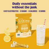 Ultima Replenisher sobres limonada, conveniente para llevar y mezclar con agua.