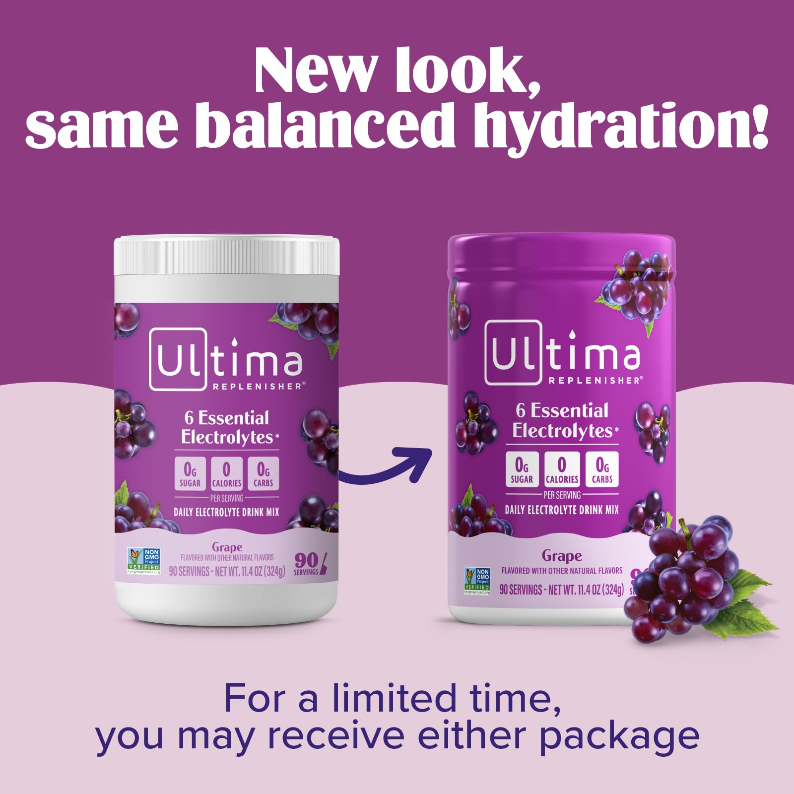Vaso con bebida de Ultima Replenisher, color púrpura, lista para beber.