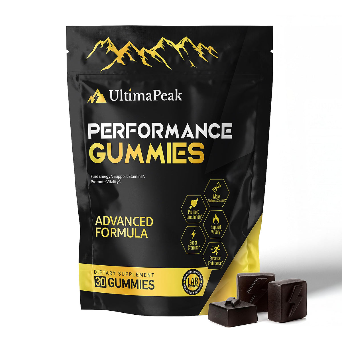 UltimaPeak Shilajit Gomitas empaque: diseño claro para energía diaria.