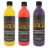 Ultimate Gold bebida desintoxicante 20oz, etiqueta detallada, lista para uso rápido.