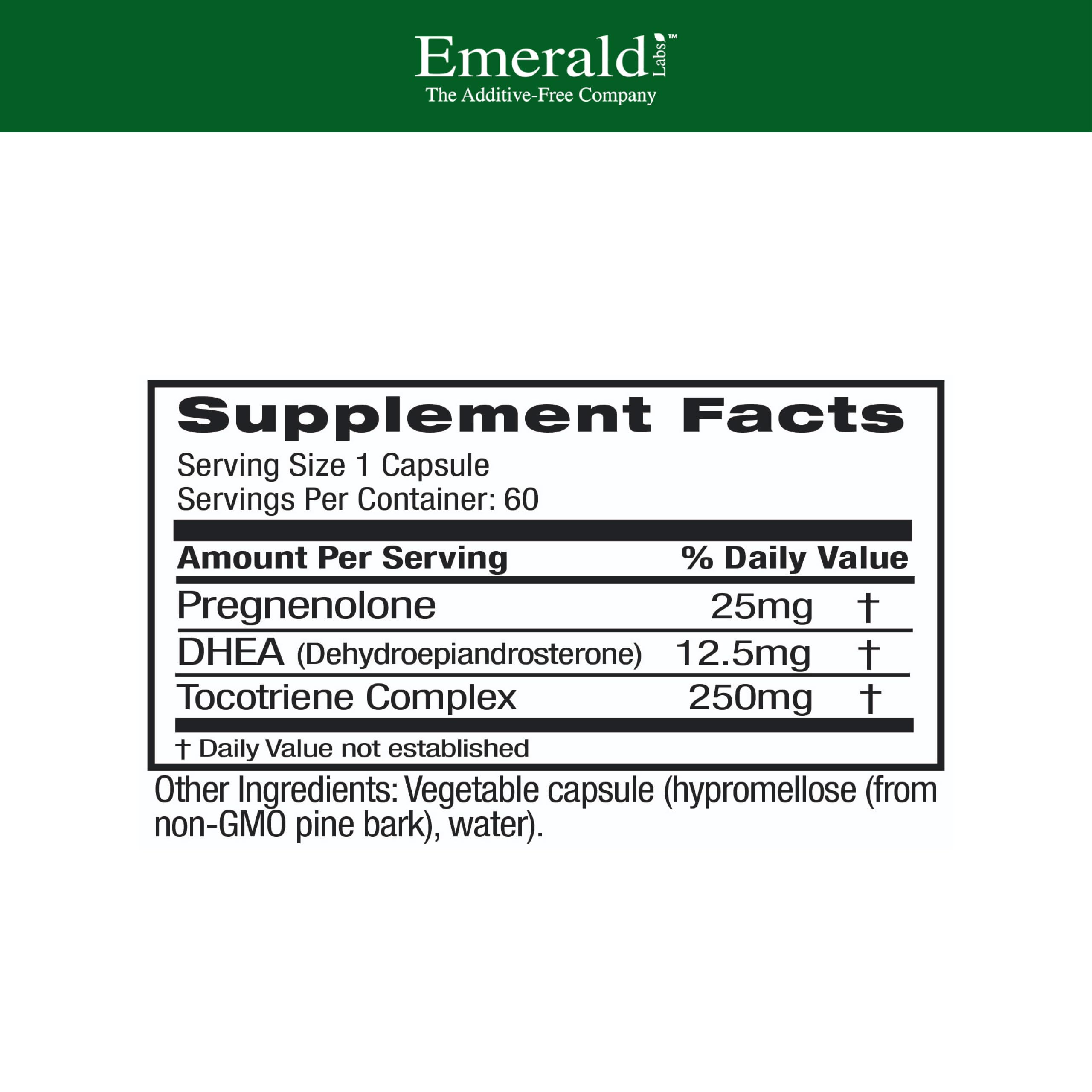 Ultra Botanicals Emerald Labs DHEA 25mg, cápsulas vegetales, foco en soporte adrenal