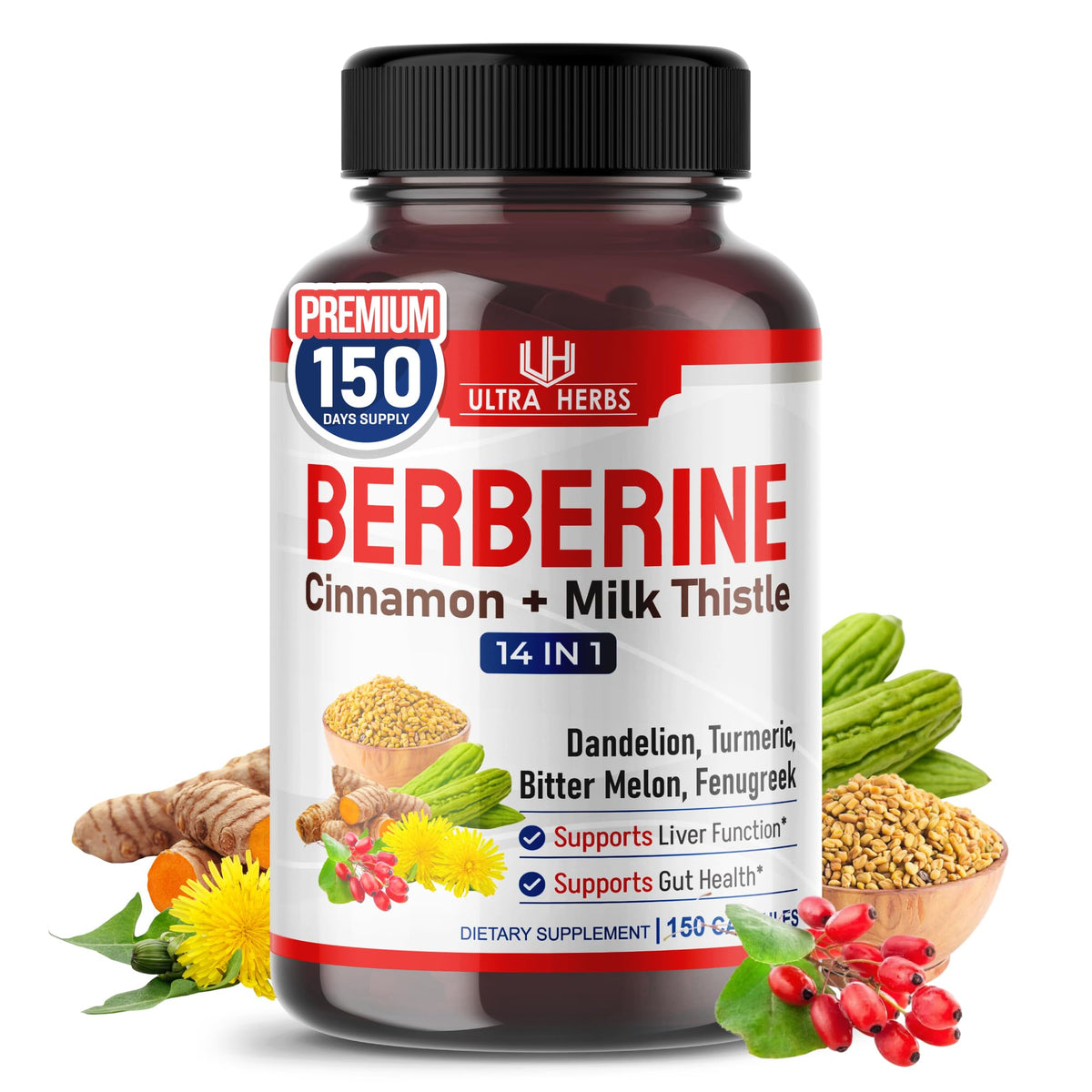 ULTRA HERBS Berberina con canela, cápsulas para apoyar la digestión natural