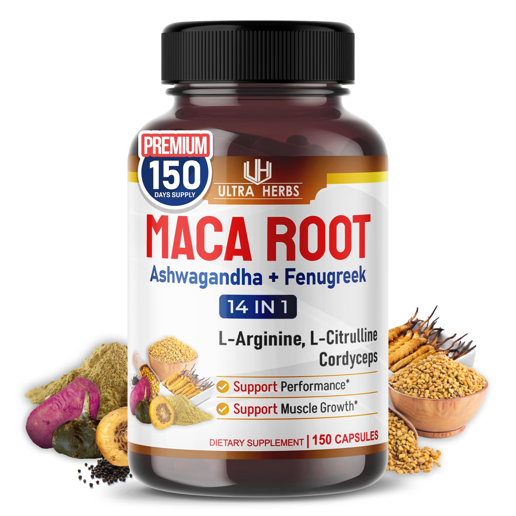 Ultra Herbs maca negra en botella, energía natural en cada dosis.