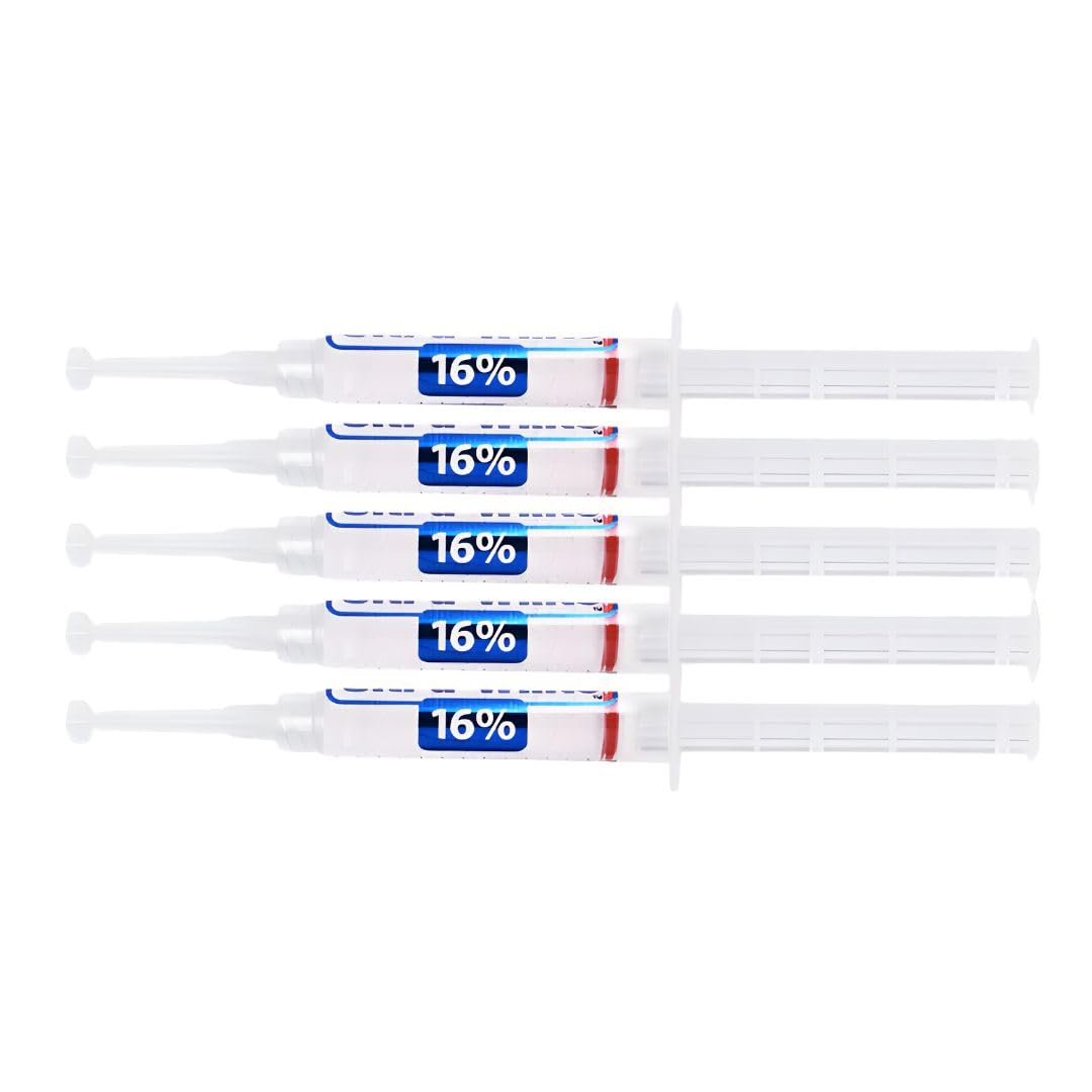 Ultra White gel blanqueador, aplicación en bandeja dental para uso cómodo en casa.