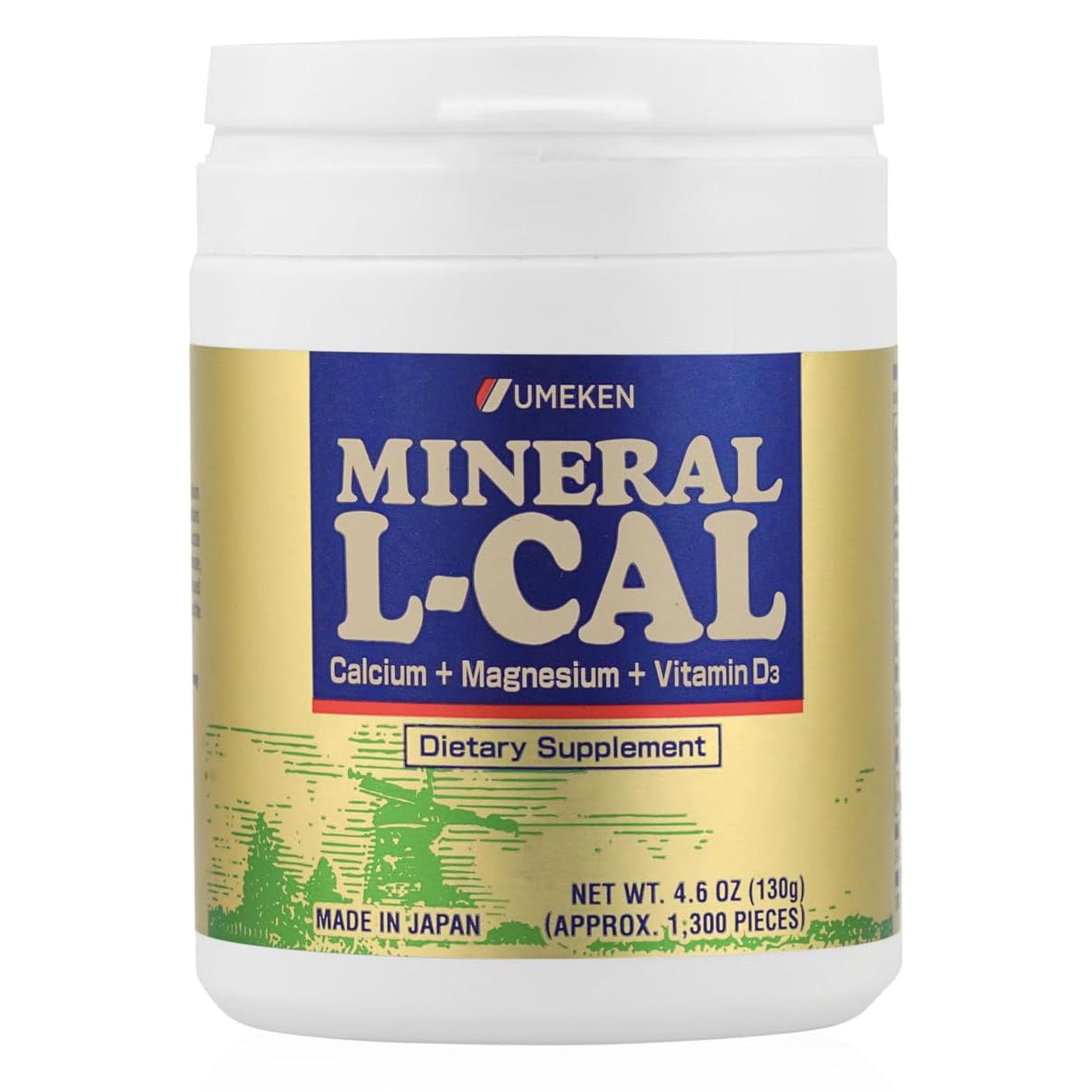 Umeken Mineral L-Cal en botella; calcio con D3 para huesos fuertes.