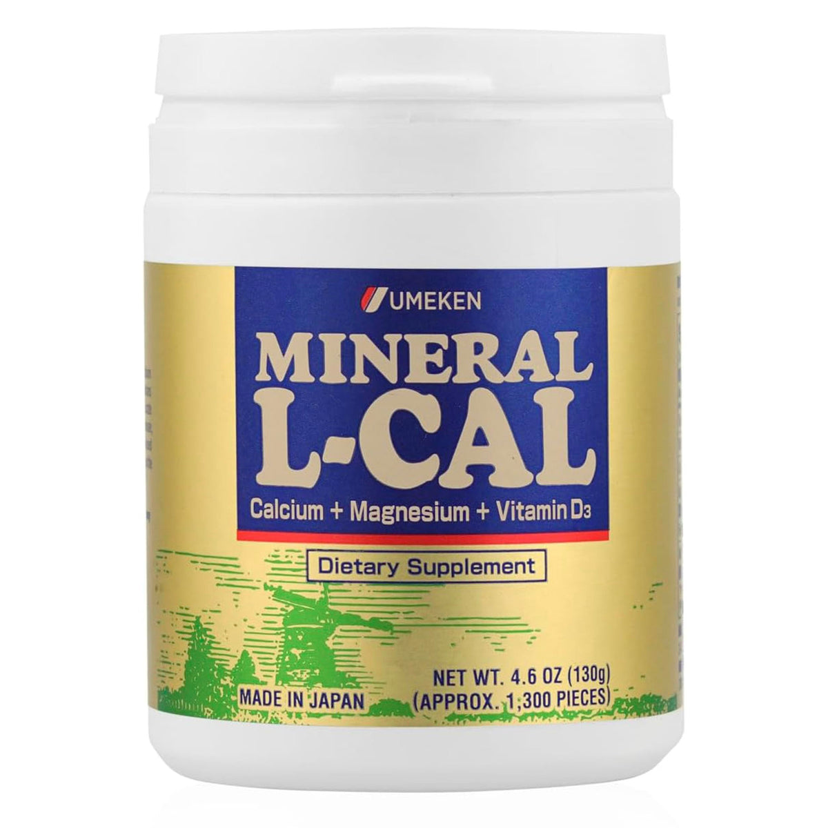 Umeken Mineral L-Cal en botella; calcio con D3 para huesos fuertes.