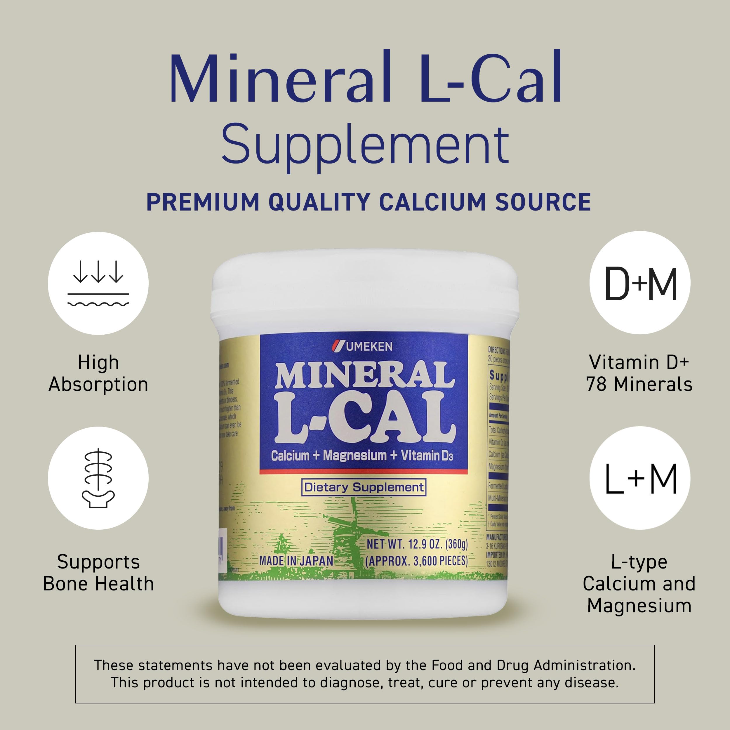 Umeken Mineral L-Calcio bolitas faciles de tragar con agua
