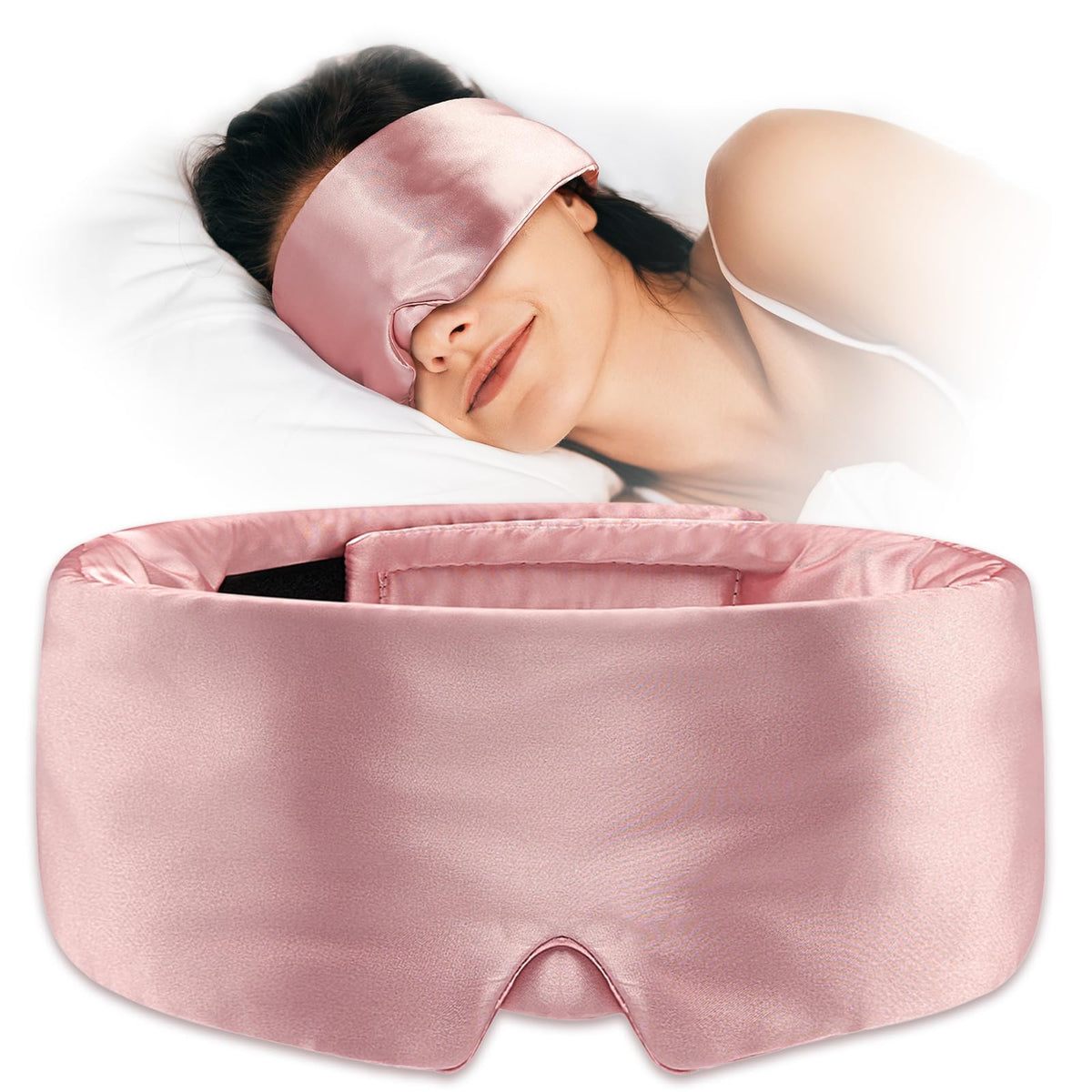 Umisleep máscara para dormir de seda rosa, suave para la piel y comodidad total.