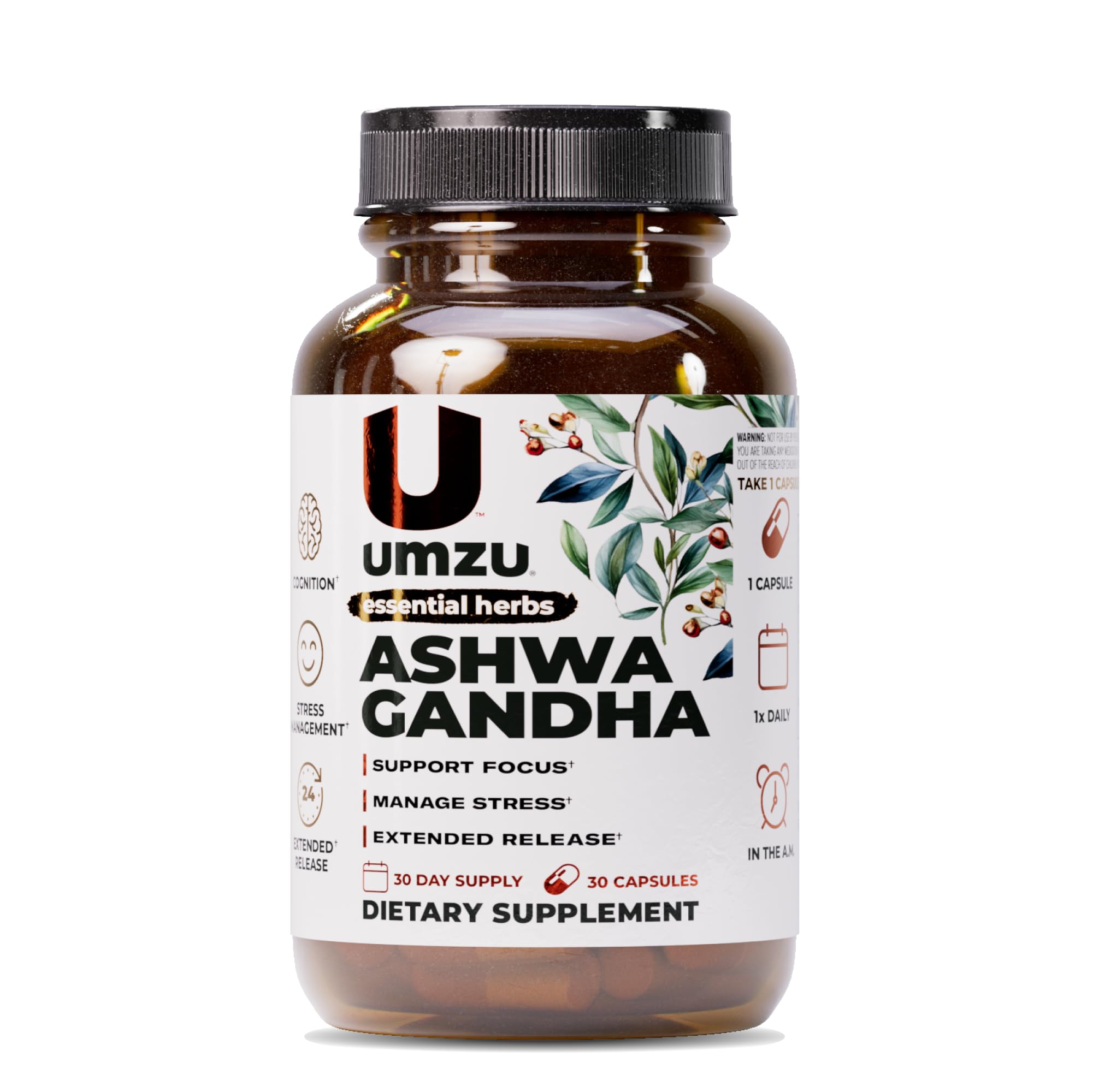 UMZU Ashwagandha - botella 30 días, apoyo diario para el equilibrio emocional.