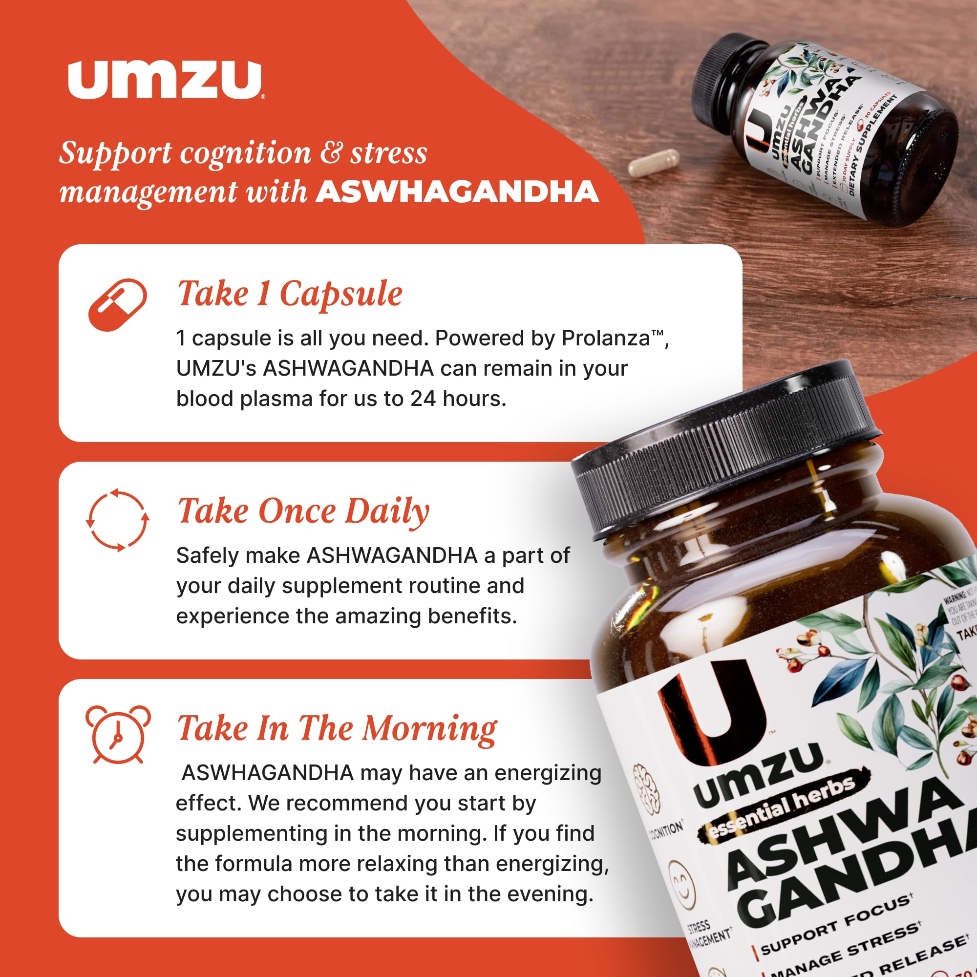 UMZU Ashwagandha - cápsulas para hombres y mujeres, uso diario.