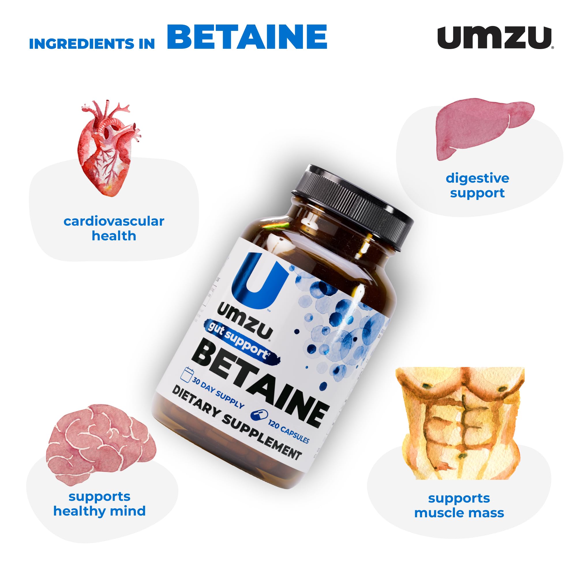 UMZU Betaine HCl: etiqueta del producto con datos útiles.