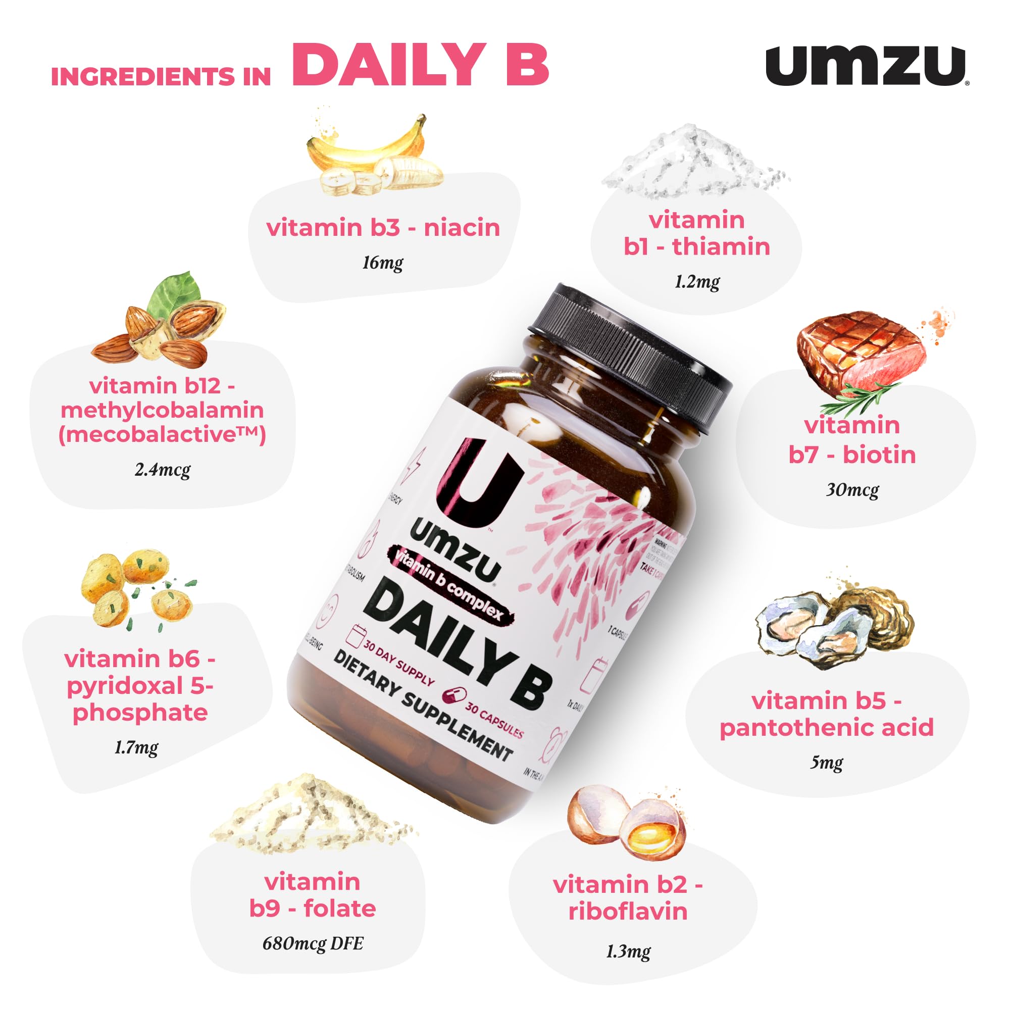 UMZU Daily B cápsulas compactas para consumo cómodo en cualquier lugar.