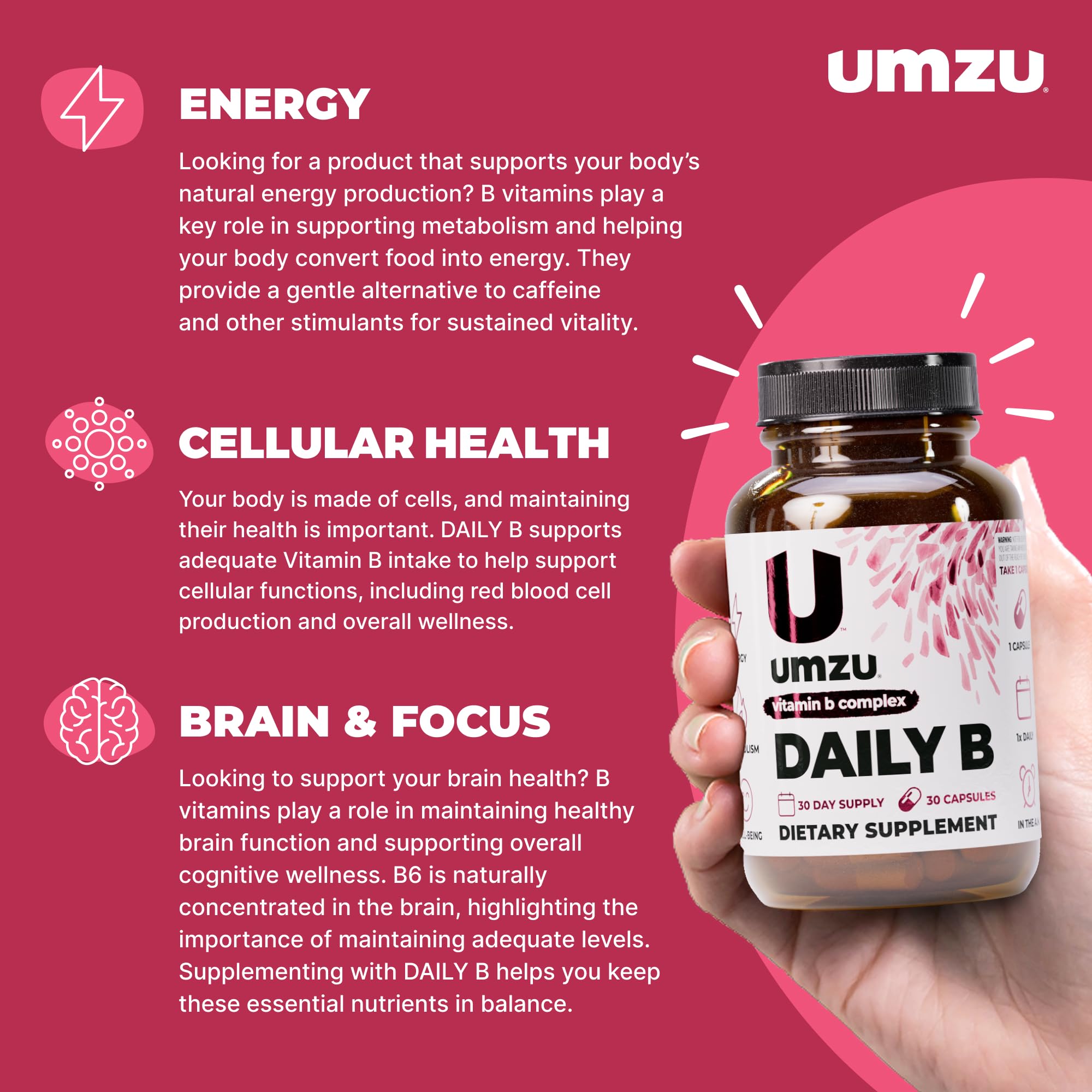 UMZU Daily B etiqueta del producto con información clara para confianza y transparencia.