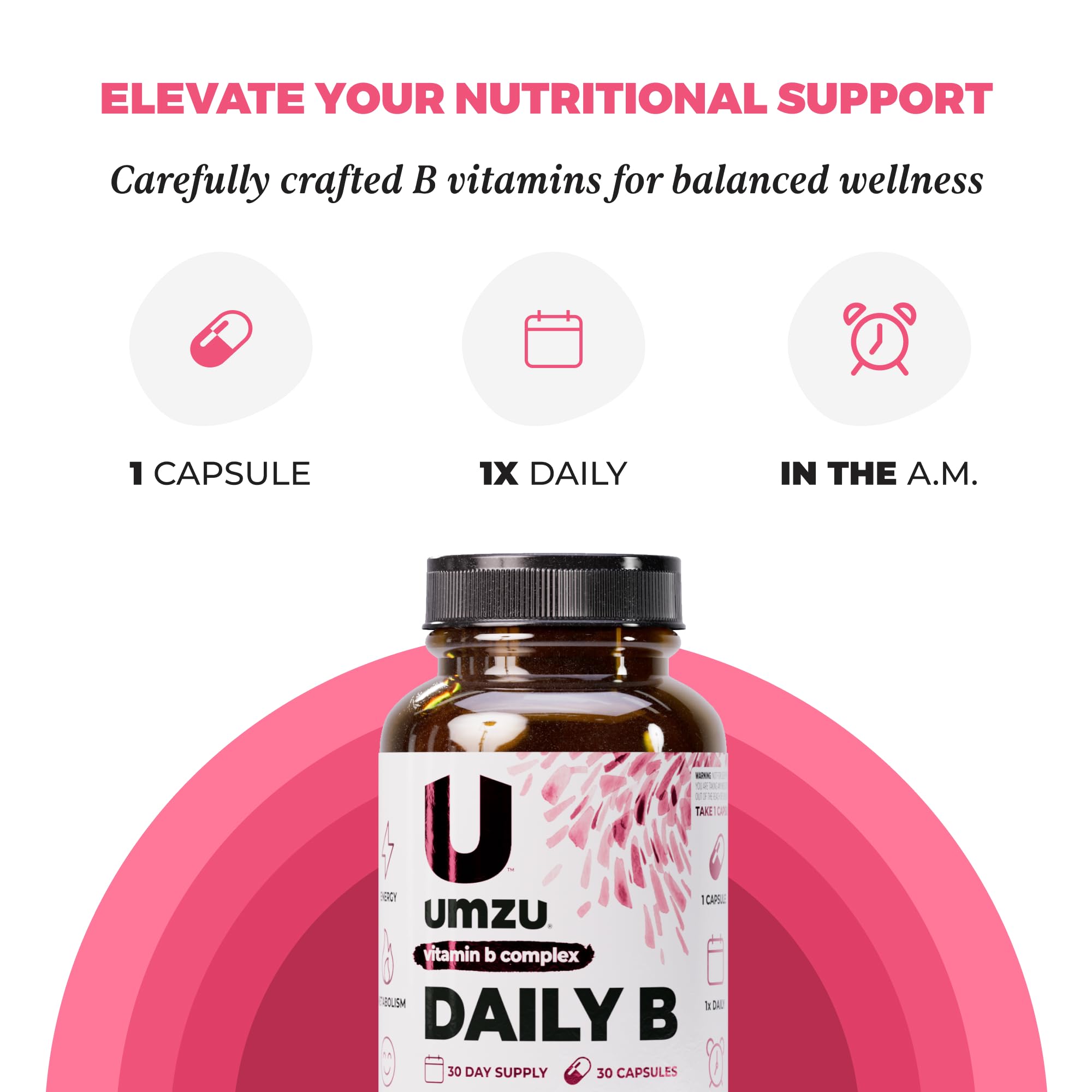 UMZU Daily B tabla de nutrientes para revisar vitaminas B incluidas.