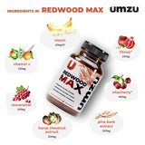 UMZU Redwood Max: etiqueta detallada con ingredientes clave visibles
