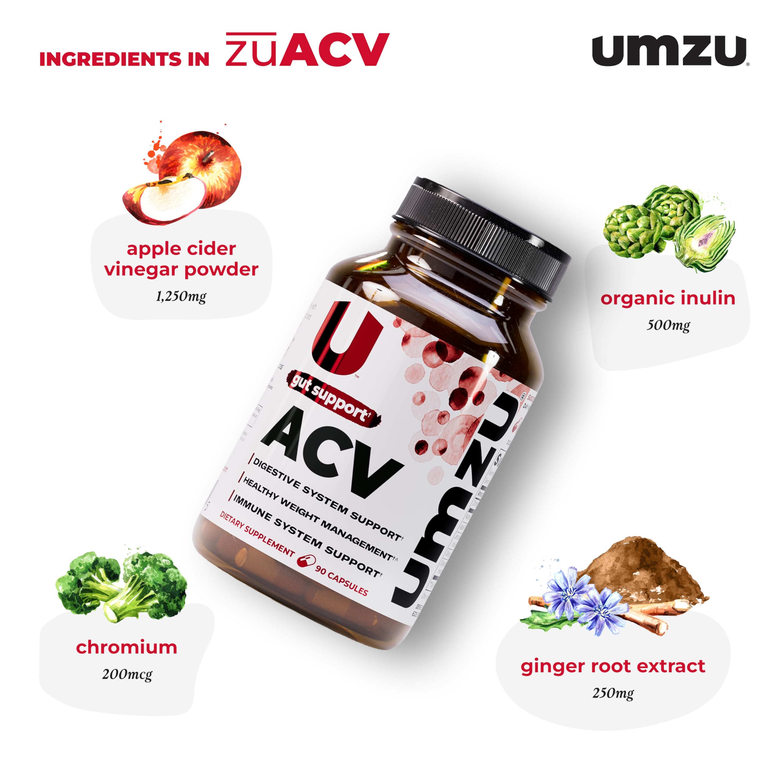 UMZU zuACV etiqueta frontal destaca ingredientes para el bienestar intestinal.