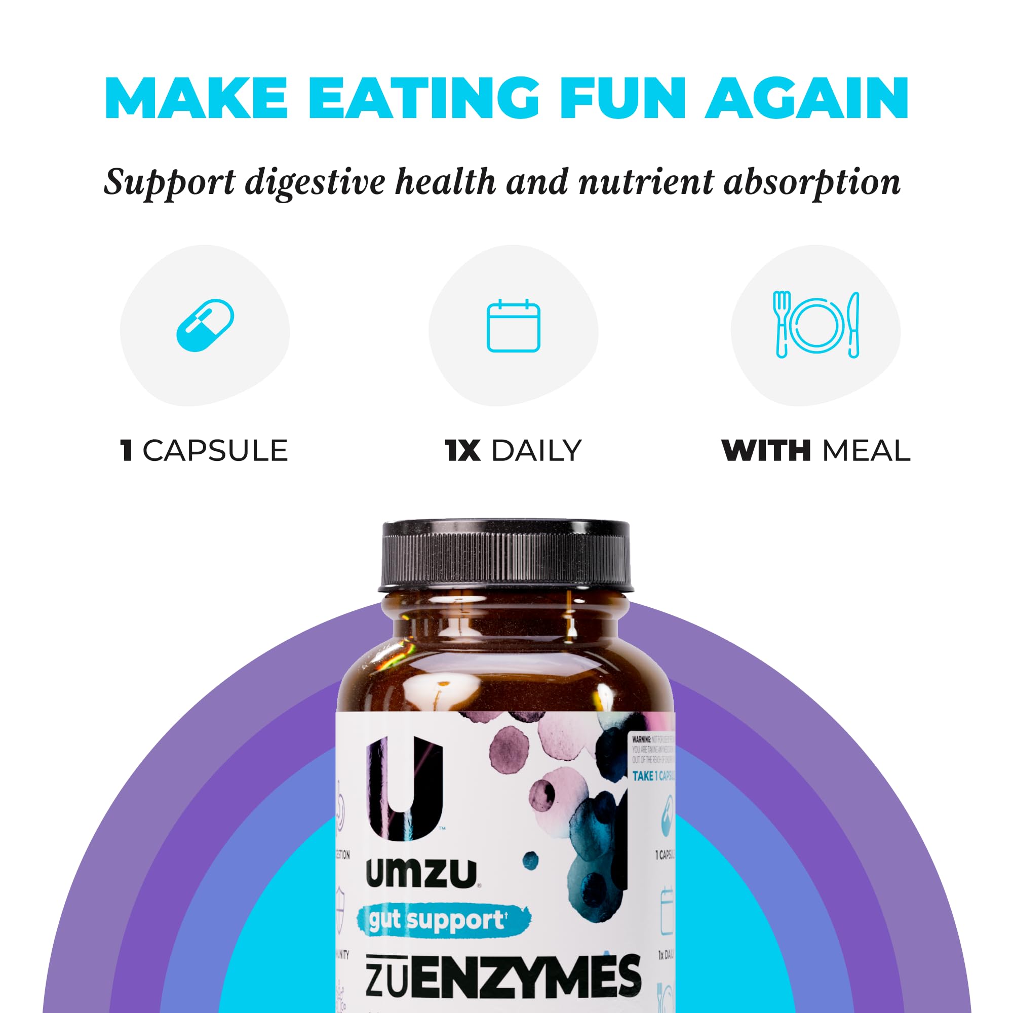 UMZU zuEnzymes: proteasa y amilasa para descomponer proteínas y carbohidratos.