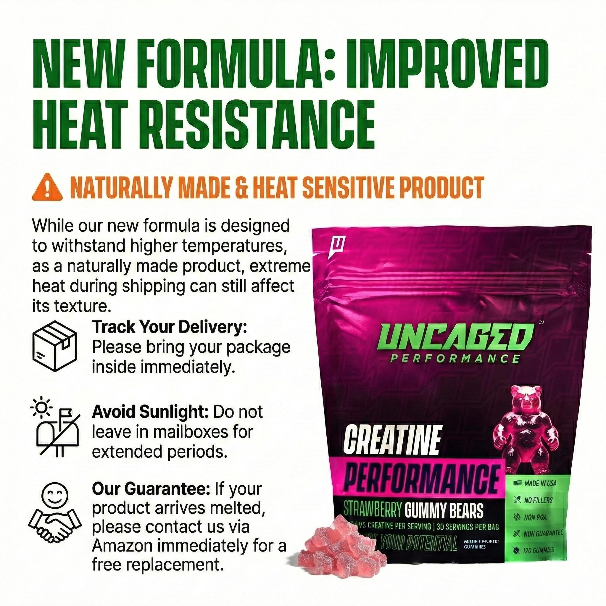 Uncaged Performance gomitas con sabor a fresa para energía pre-entrenamiento
