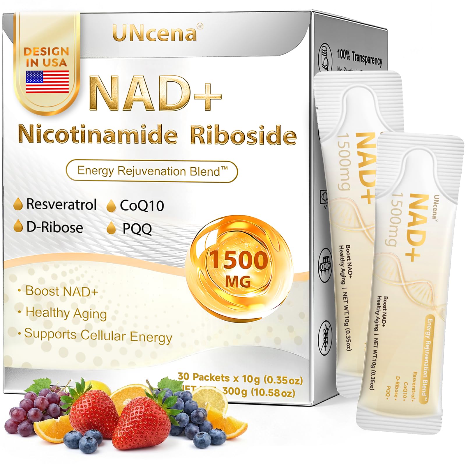 UNcena NAD líquido en empaque y sobres para conveniencia diaria.
