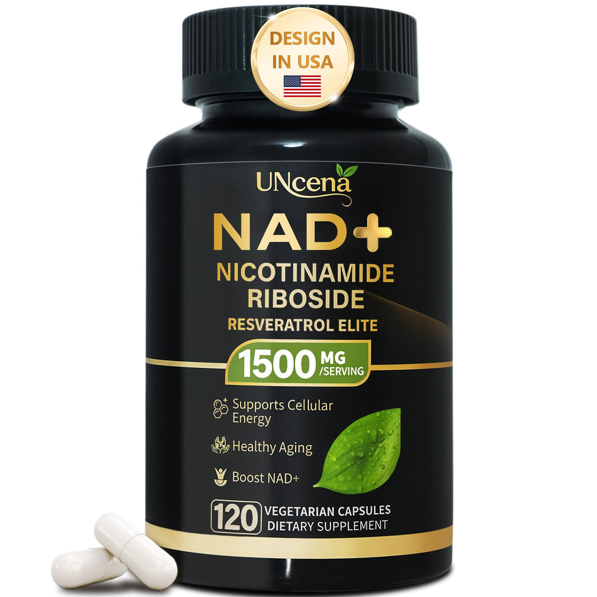 UNcena NAD Suplemento 1500 mg en botella liposomal para energía diaria