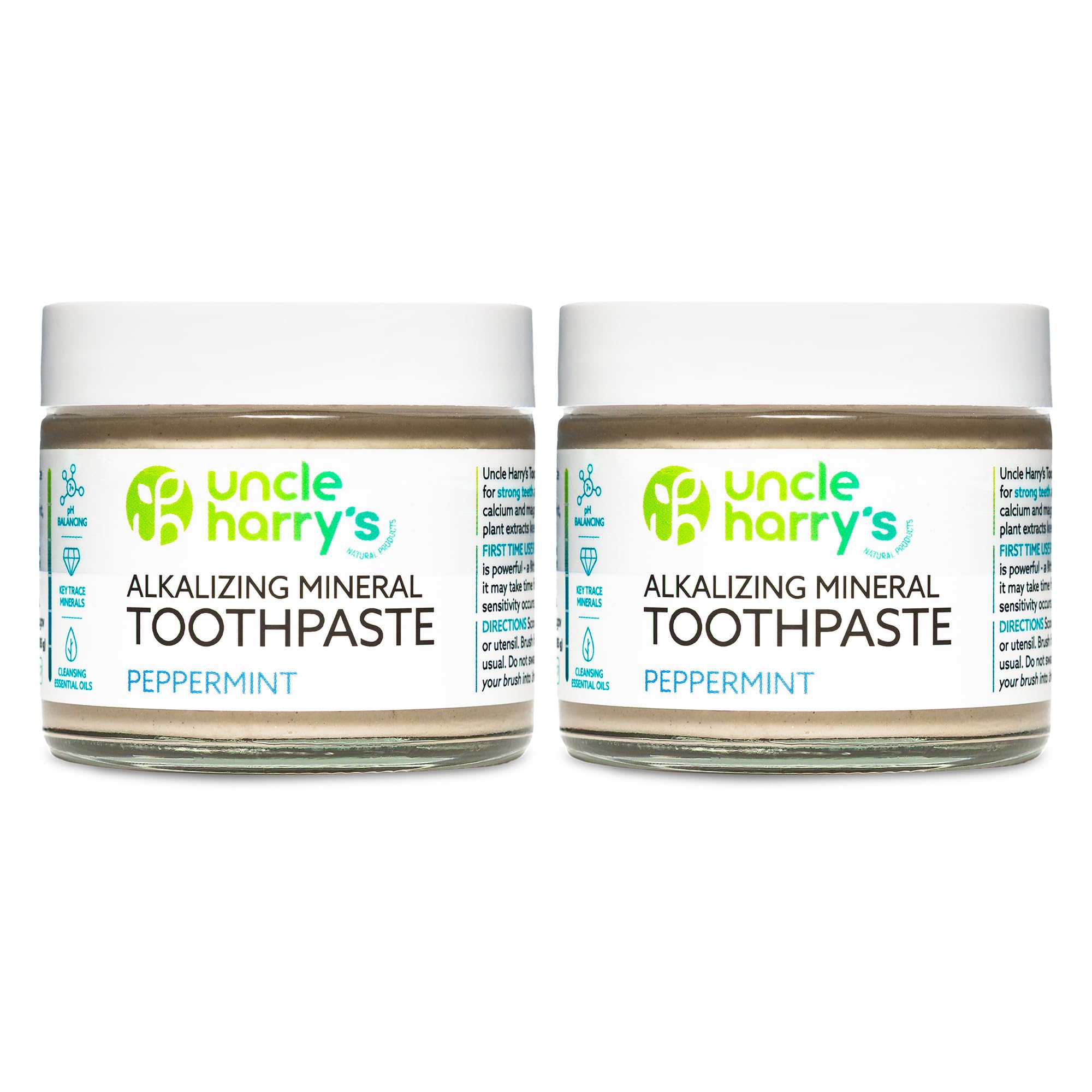 Uncle Harry's dentífrico de menta remineralizante en frasco de vidrio para uso diario